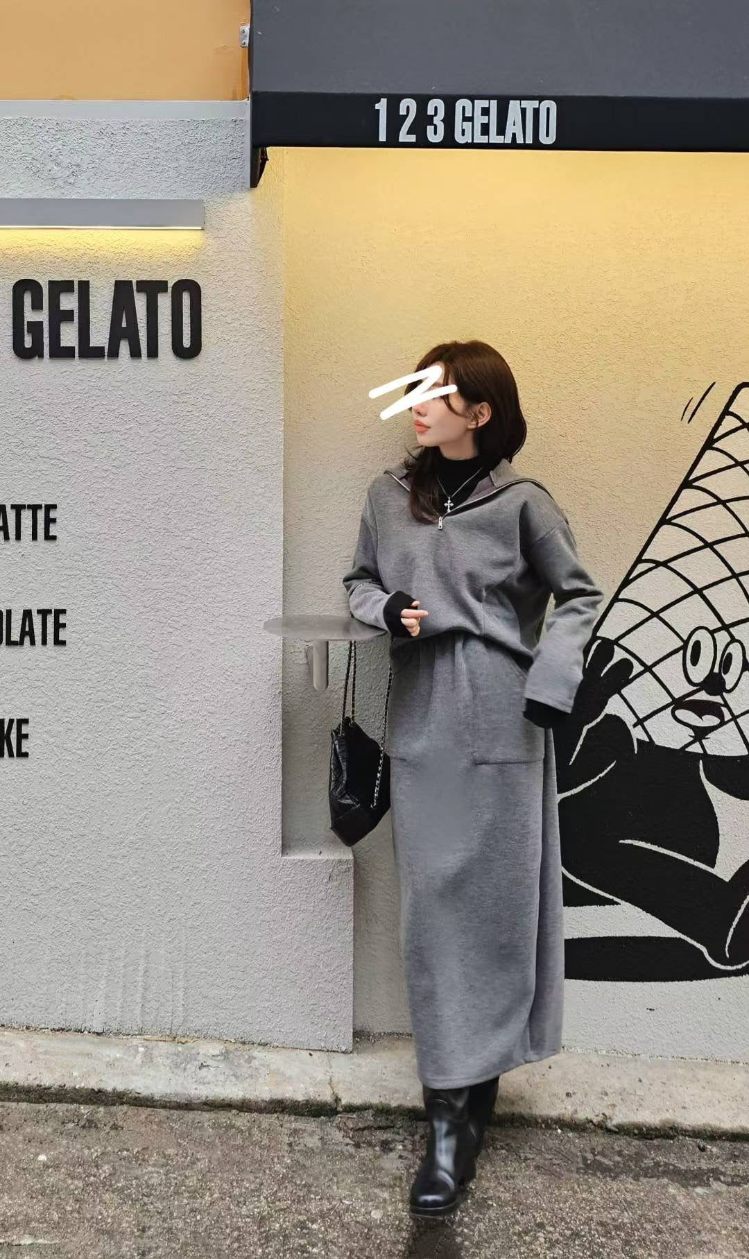 ♡Oni家♡ 質感混羊毛羅馬布拉鍊上衣 (C251287)