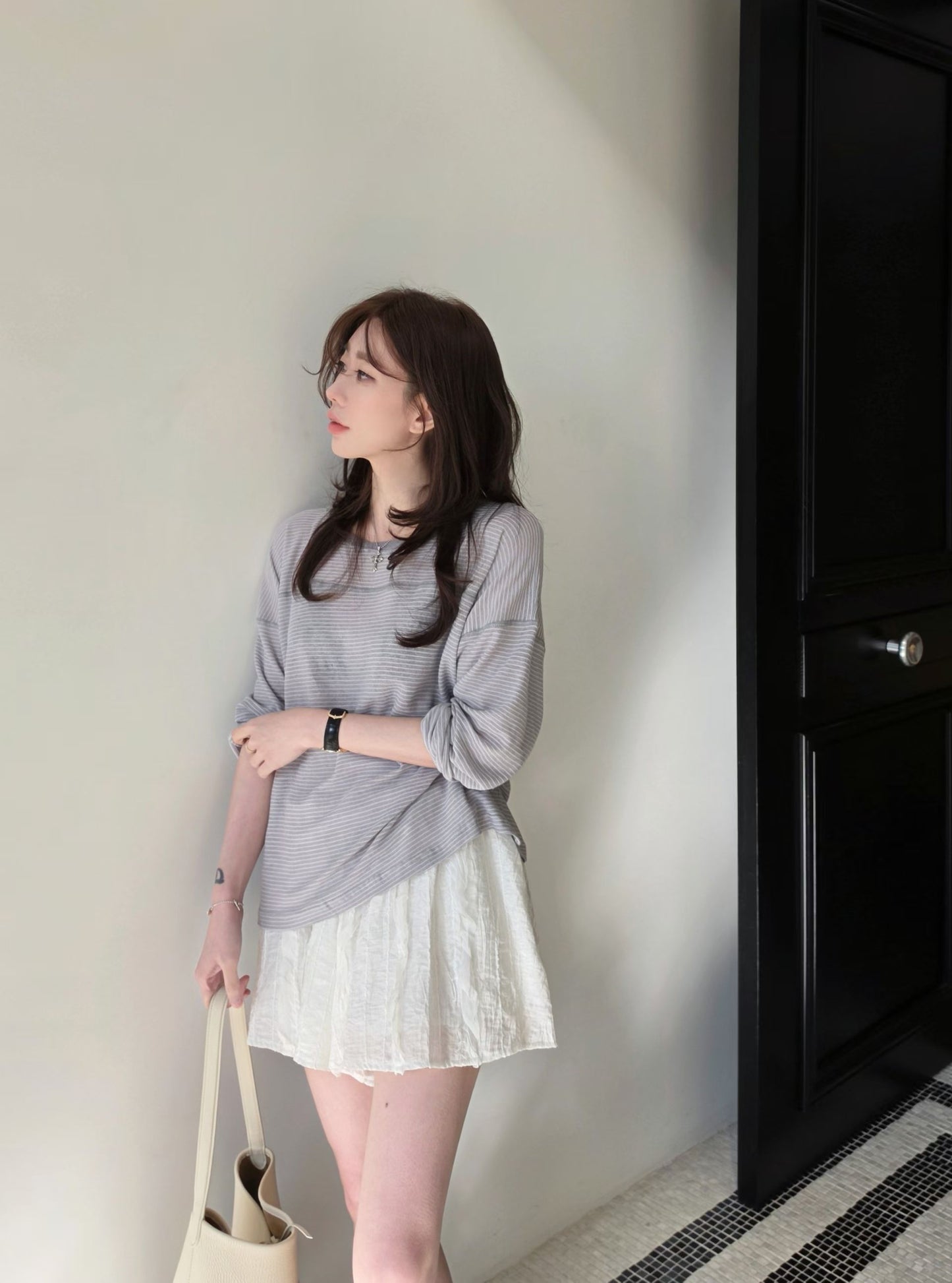 ♡Oni家♡混亞麻薄款條紋T (C260465)