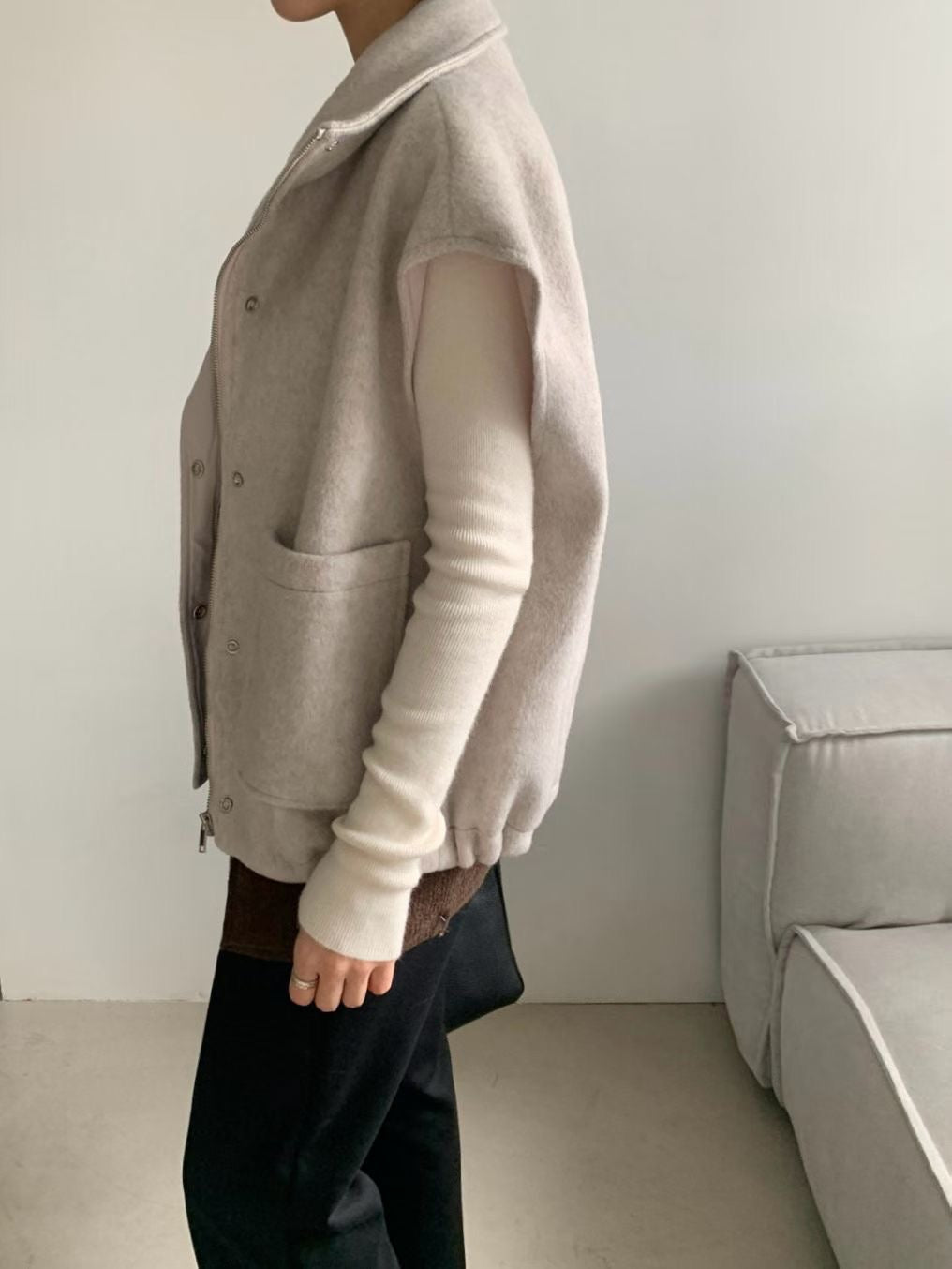 ♡翻領羊毛束口帶背心♡ (C251168)