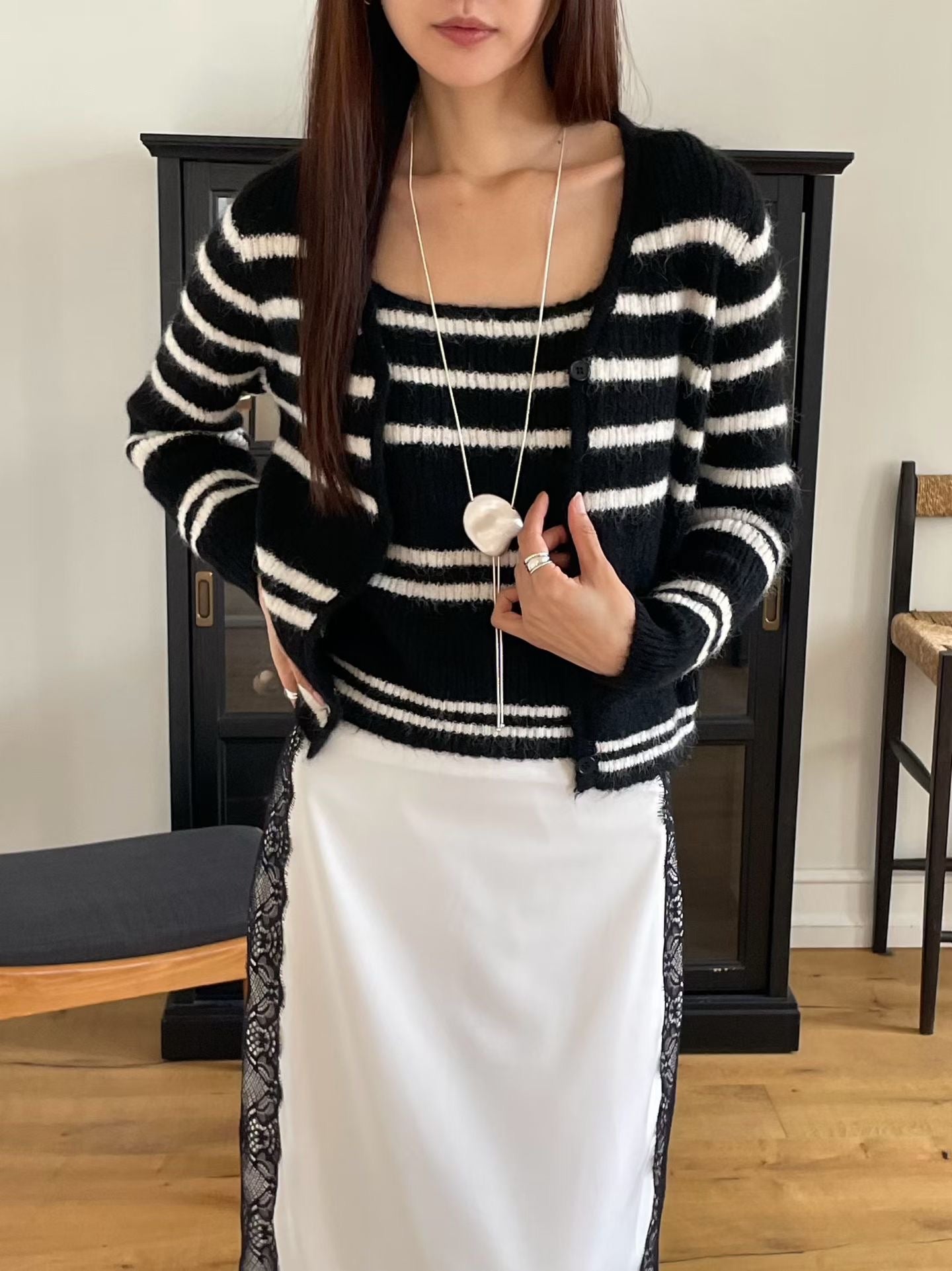 ♡實搭條紋細肩帶開衫兩件組♡ (C251126)