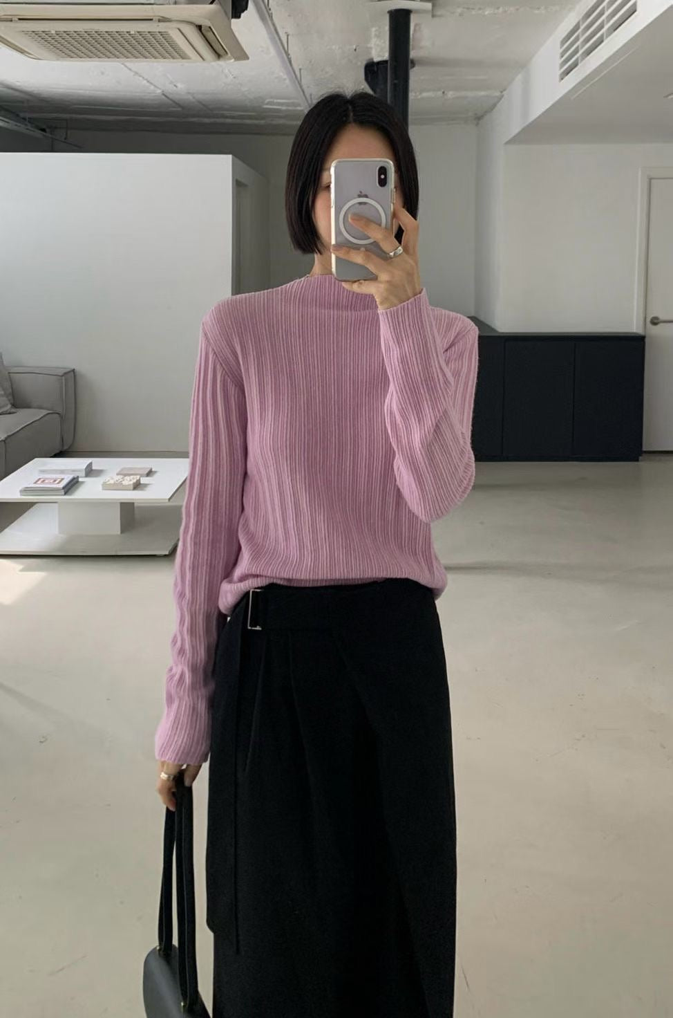 ♡極簡細坑微高領針織上衣♡ (C251217)