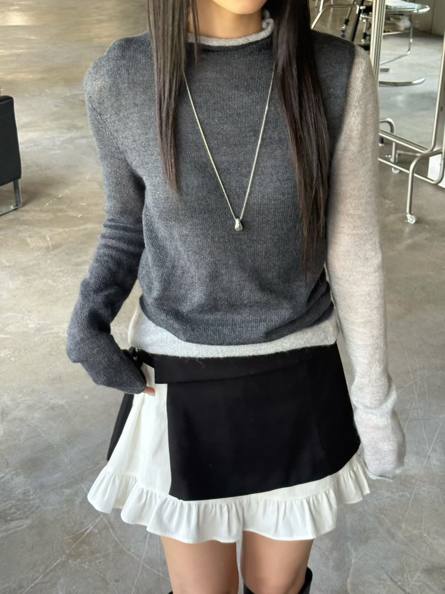 ♡雙層撞色袖設計感毛衣♡ (C251254)