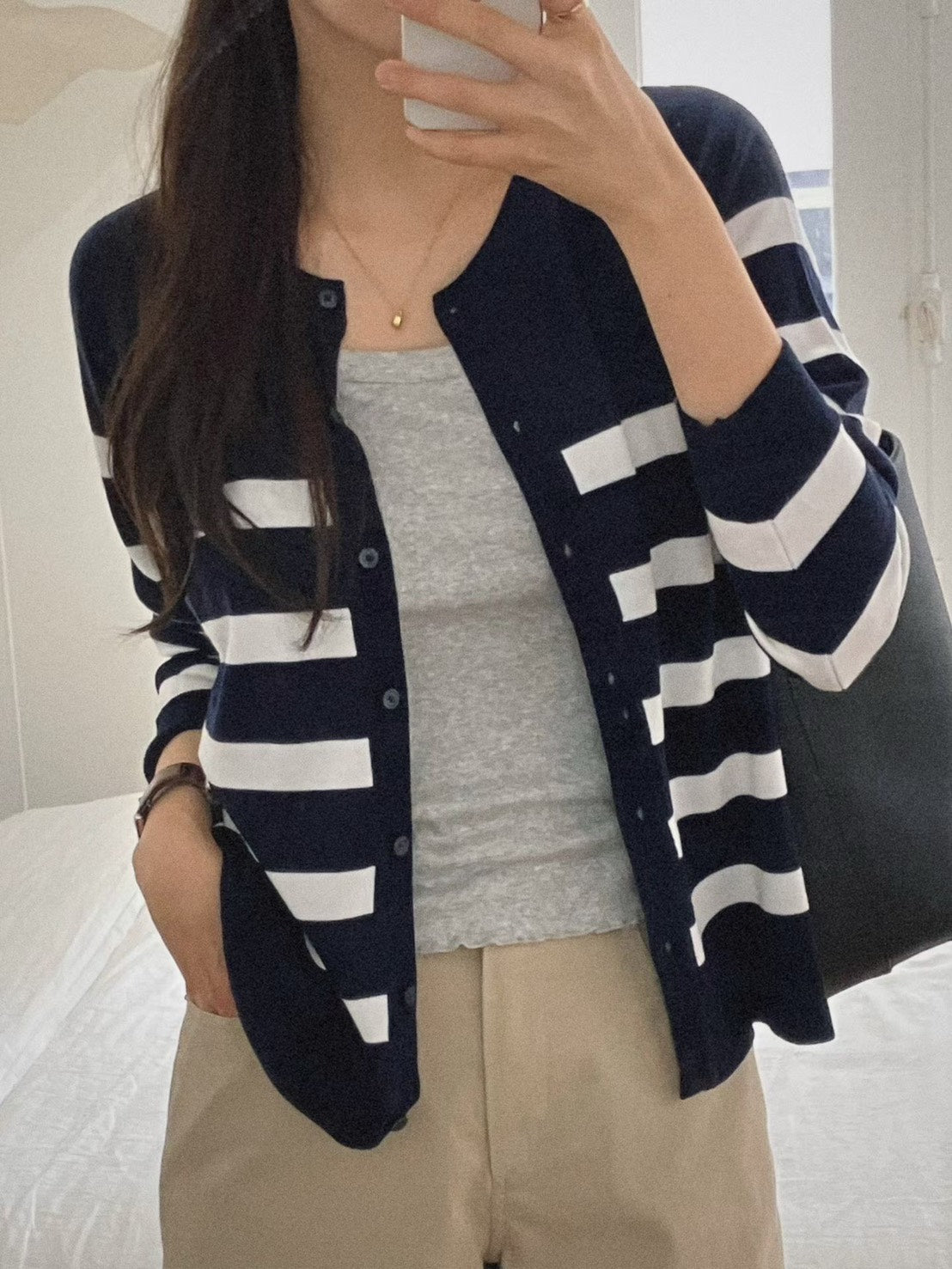 ♡法式三穿條紋開襟上衣♡ (C250935)