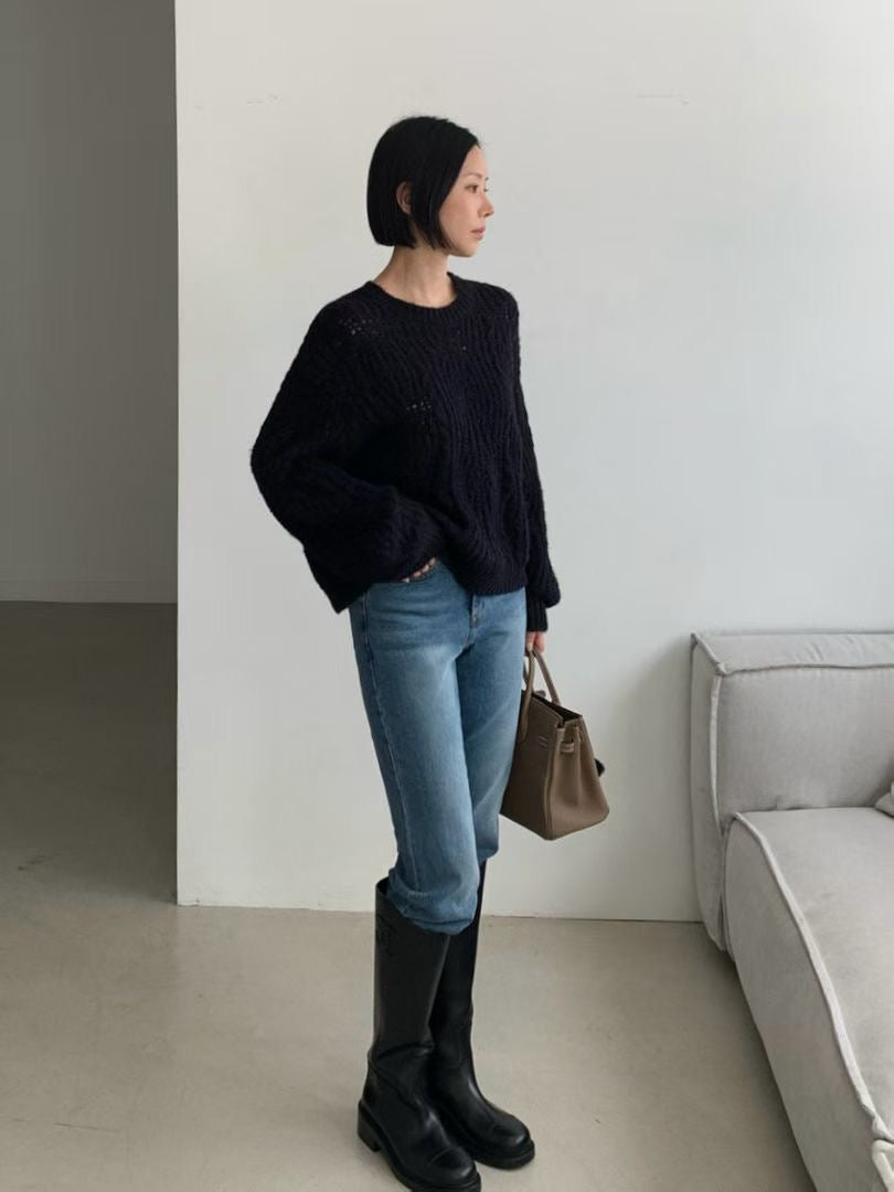 ♡冬日軟慵麻花洞洞毛衣♡ (C251229)