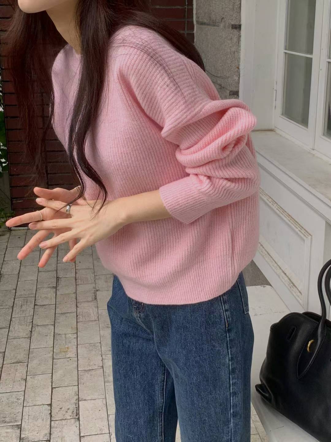 ♡法式日常百搭雲朵細羅紋上衣♡ (C251283)