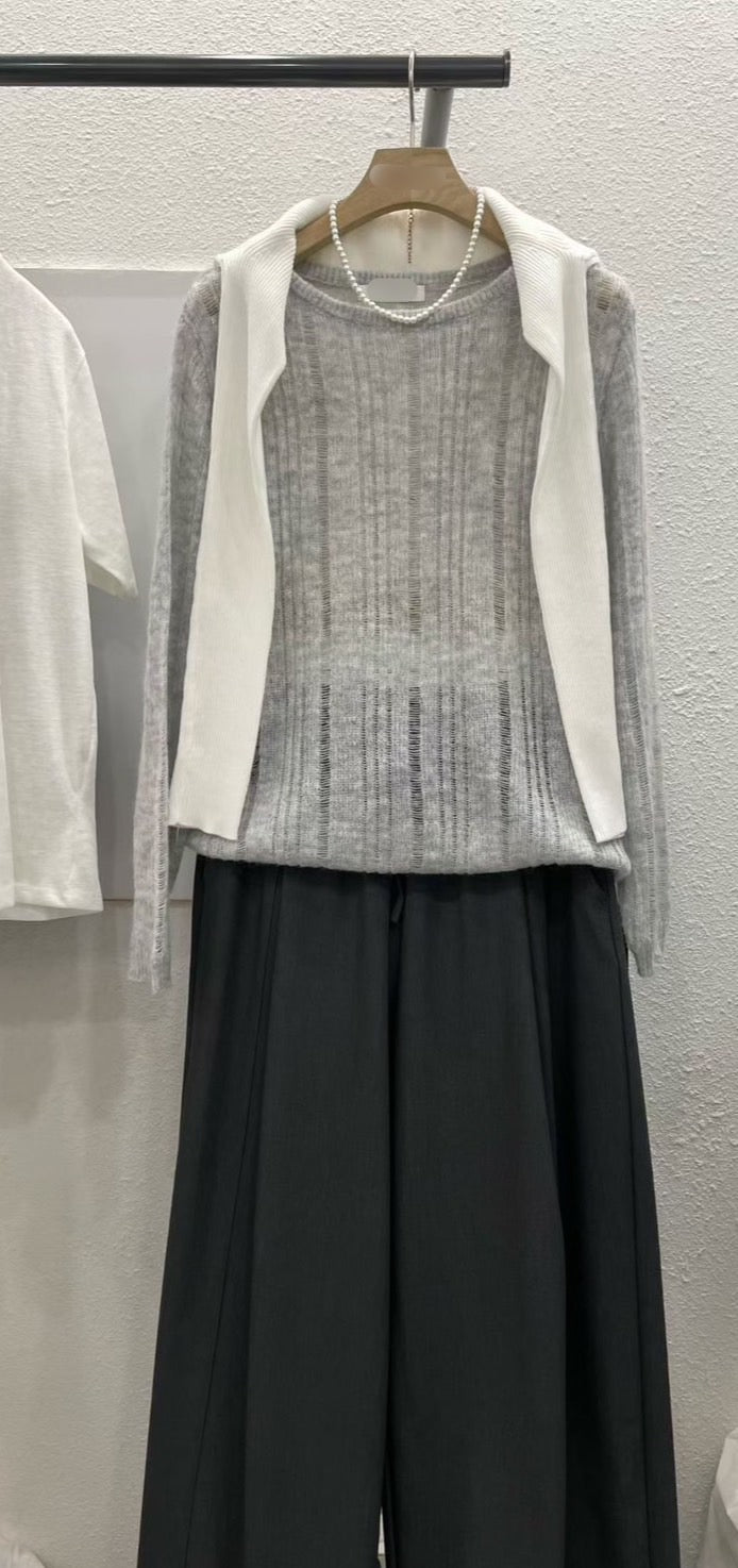 ♡修身比例鬆緊腰垂感寬褲♡ (C260446)