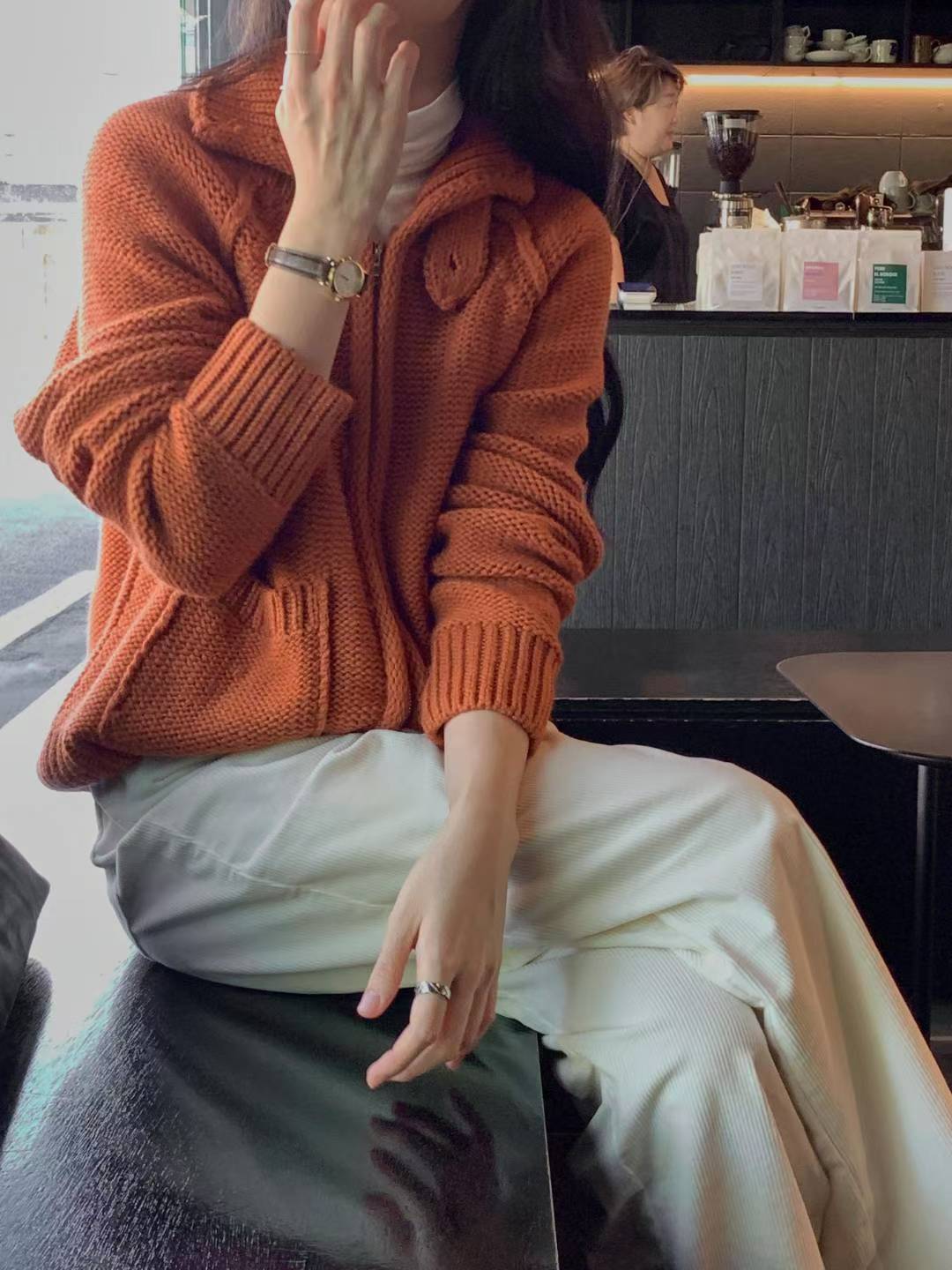 ♡重磅桃翻領針織拉鍊外套♡ (C251282)