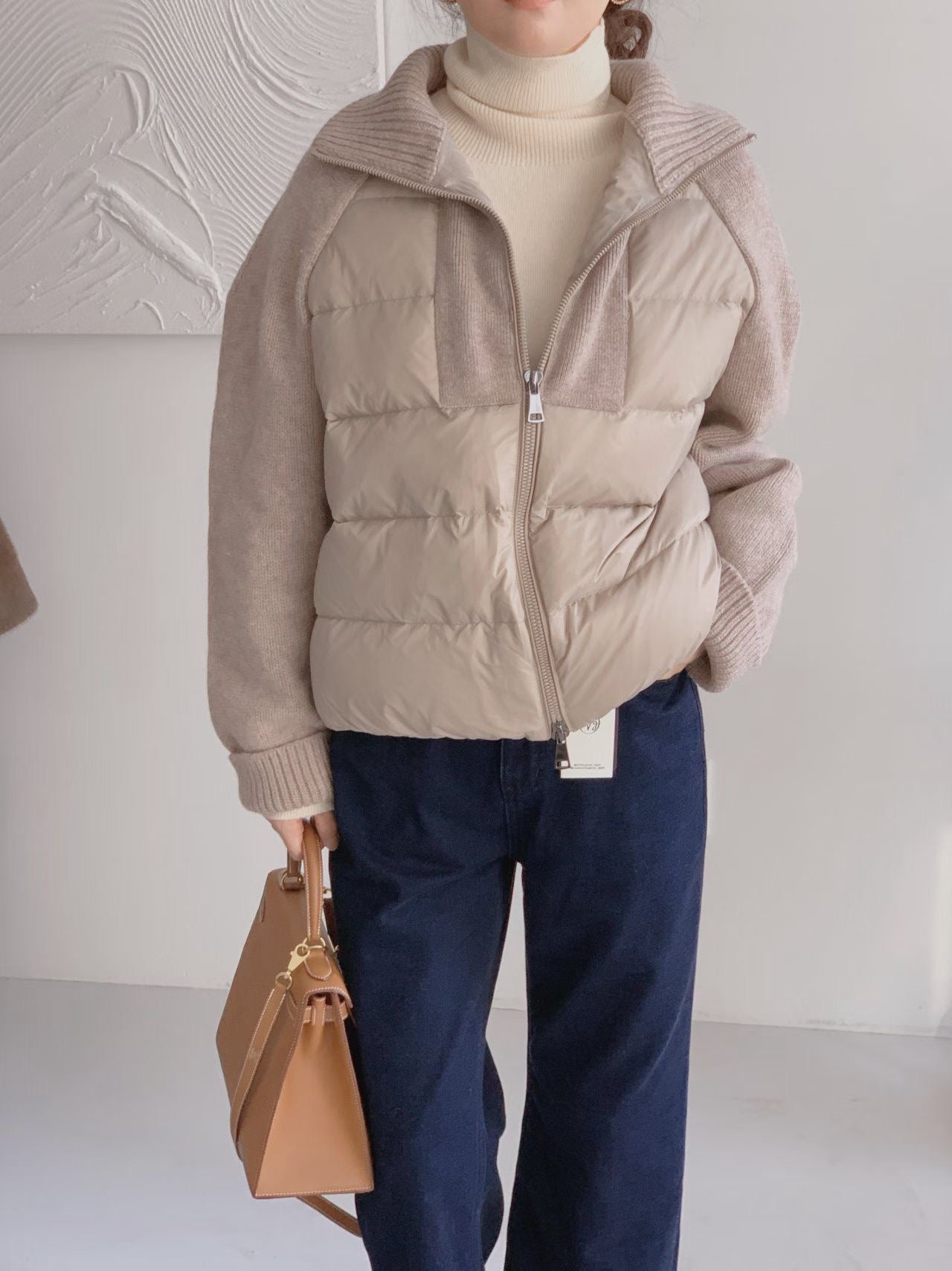 ♡雙材質立領針織拼接羽絨外套♡ (C251275)