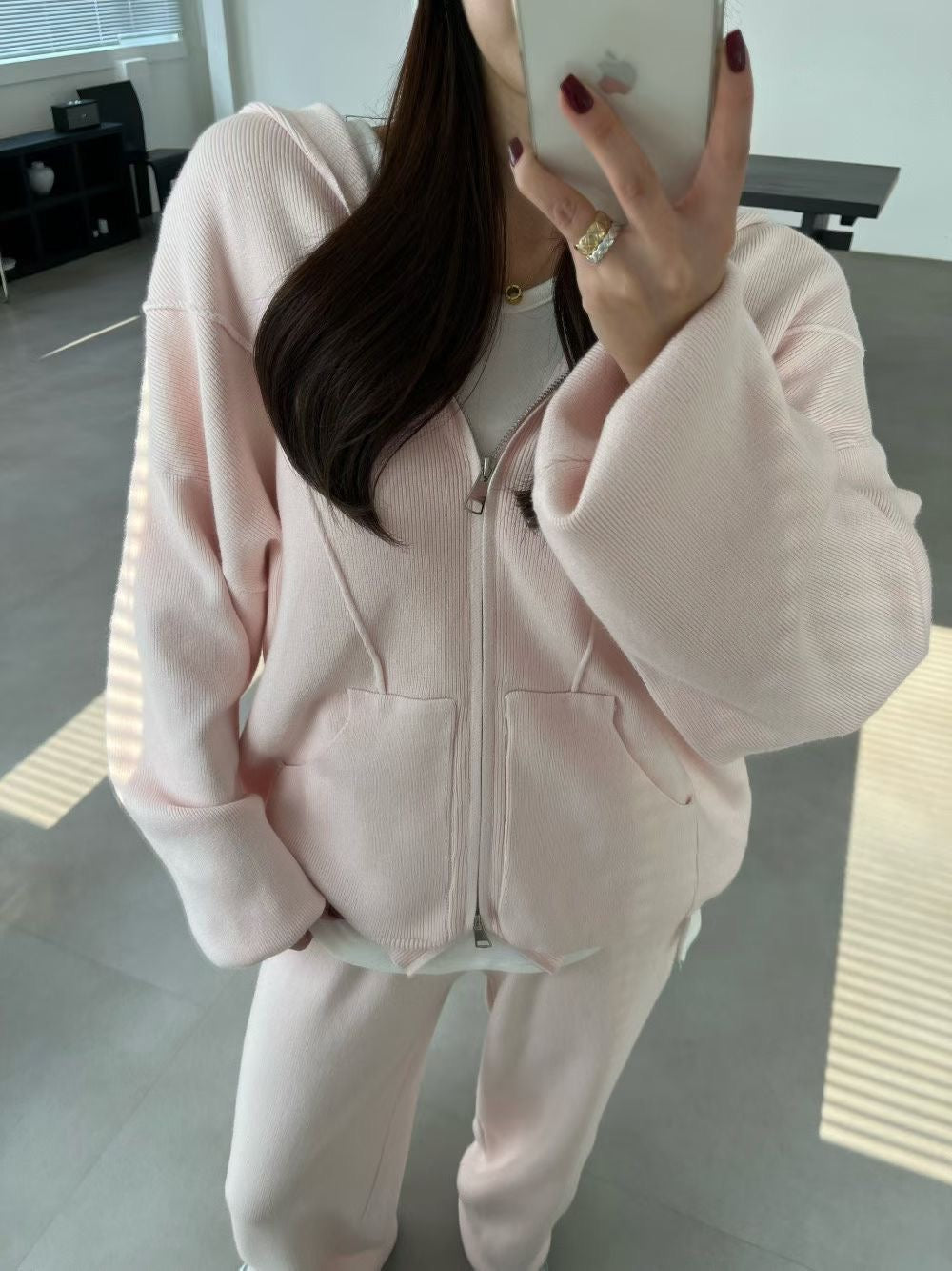 ♡柔彈舒適連帽休閒套裝♡ (C251248)