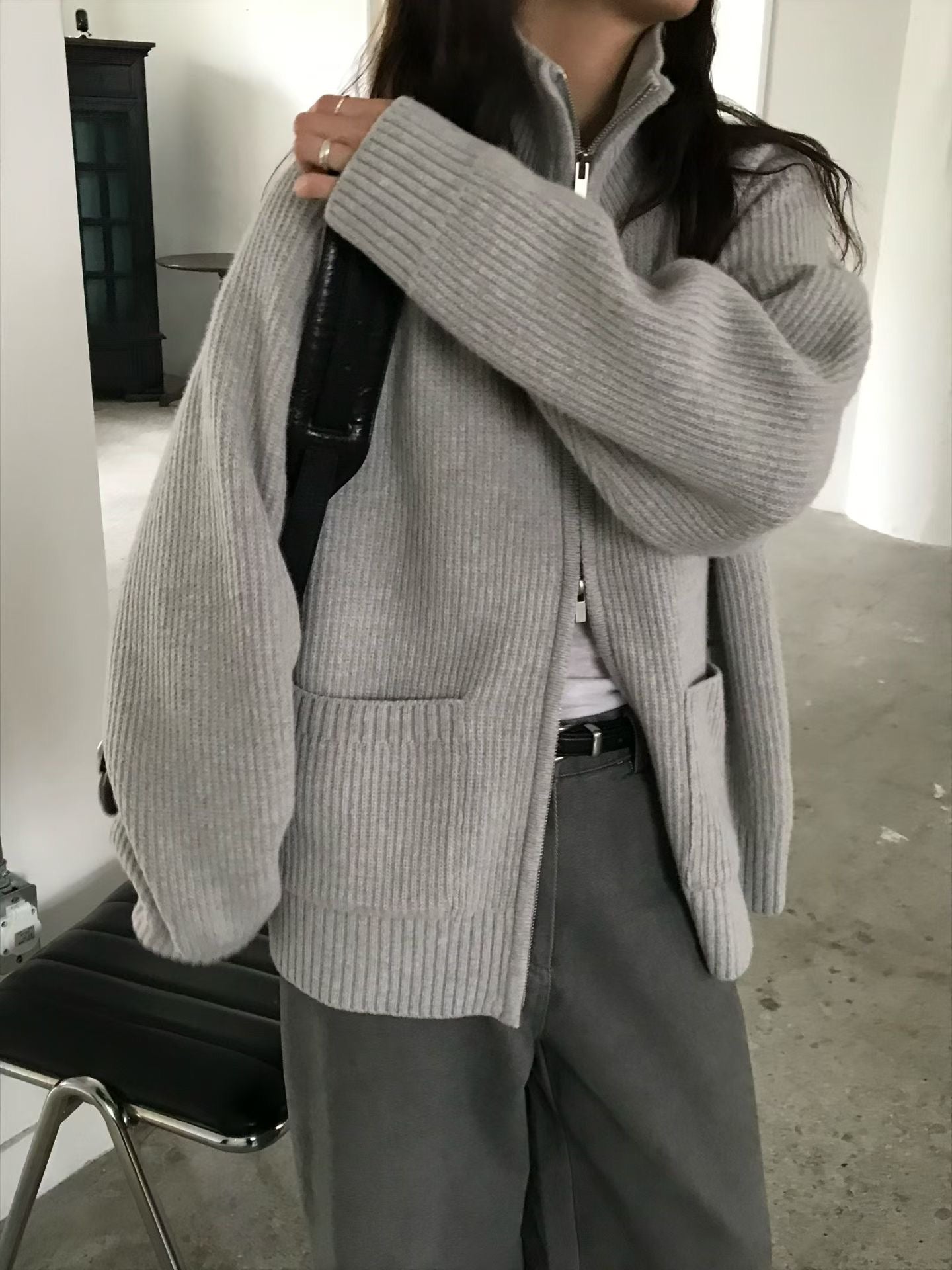 ♡溫暖高領立體羅紋雙拉鍊外套♡ (C251257)