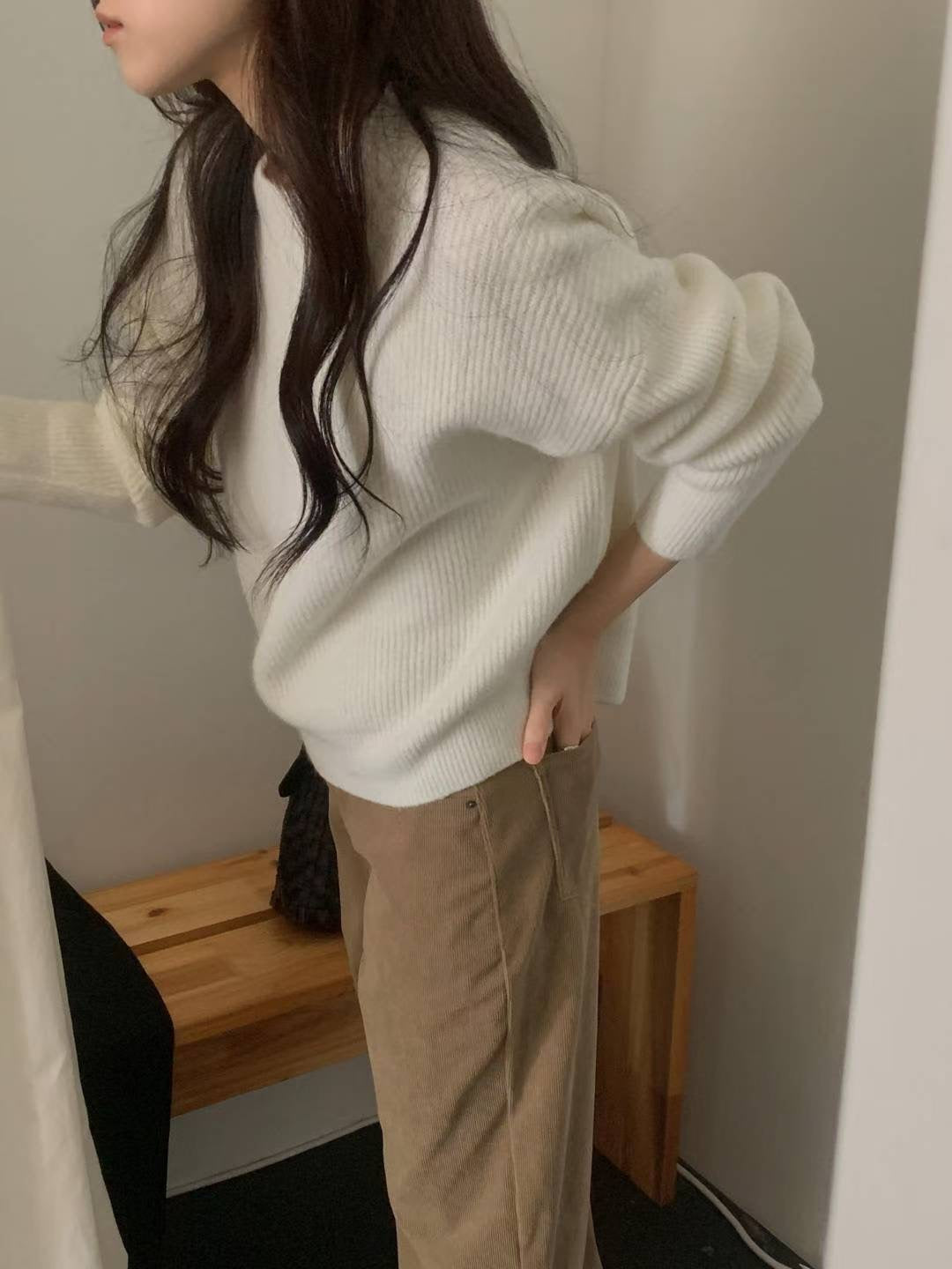 ♡法式日常百搭雲朵細羅紋上衣♡ (C251283)