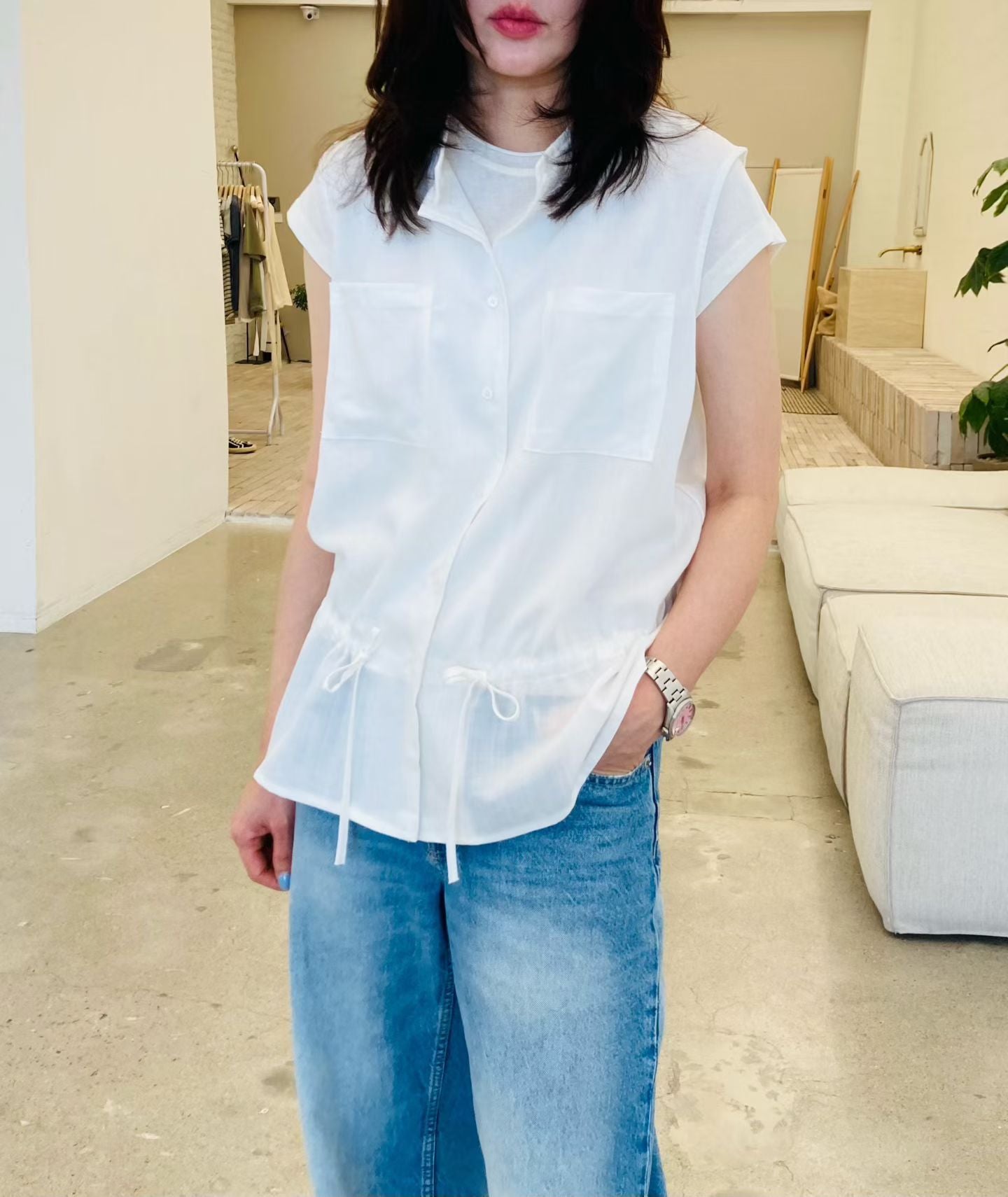 ♡高級感輕薄顯瘦抽繩無袖上衣♡ (C260531)