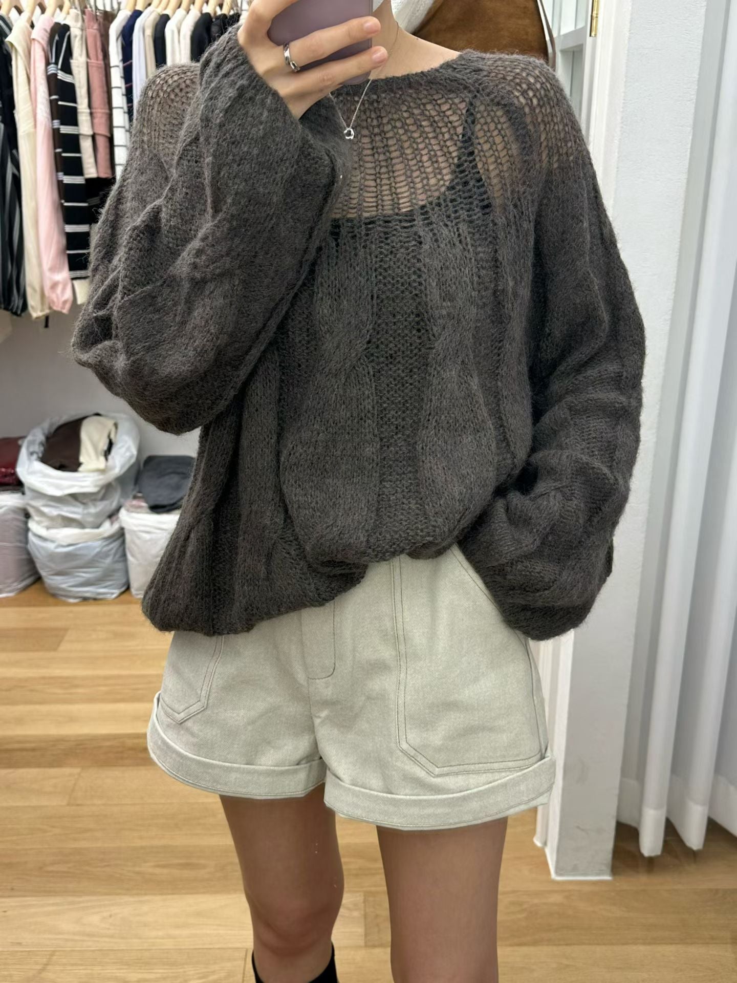 ♡輕柔鏤空麻花寬鬆針織上衣♡ (C251026)