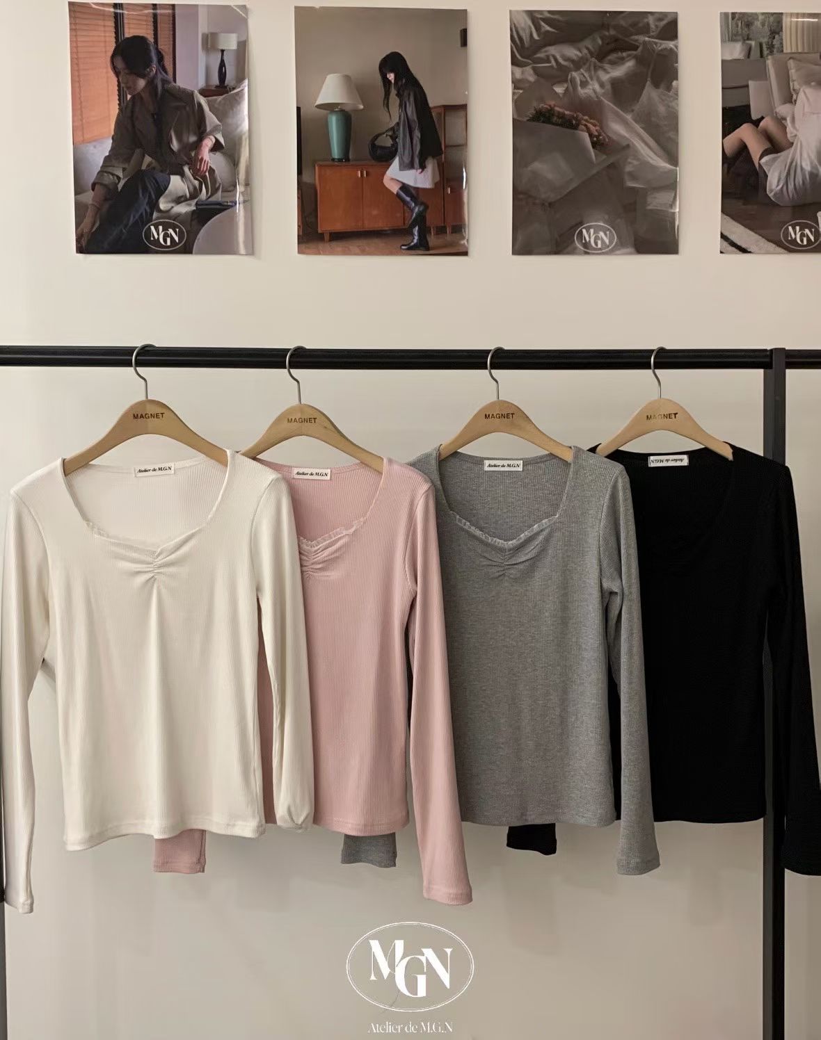 ♡V領抓皺紗蕾絲坑條上衣♡ (C251034)