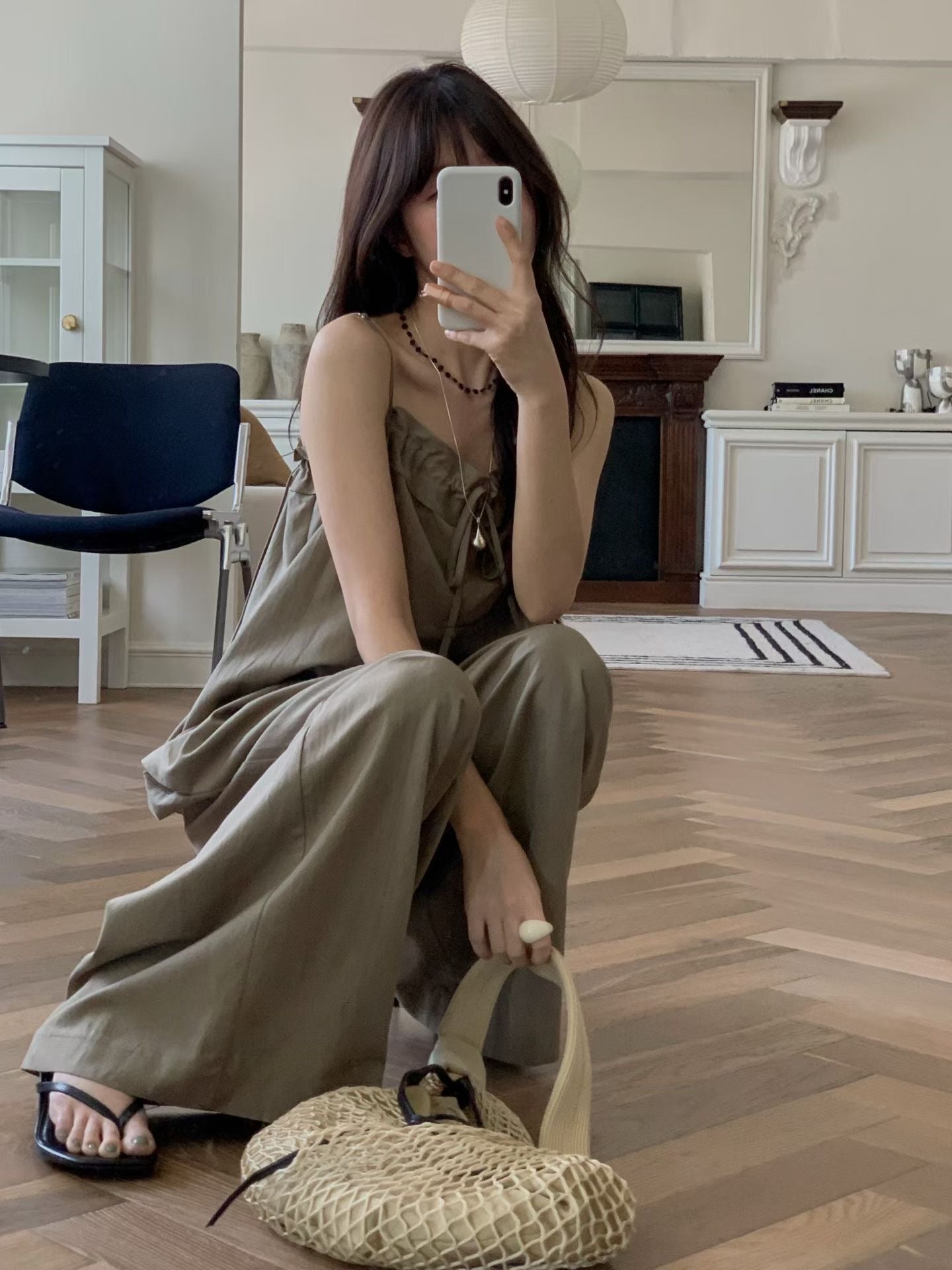♡輕盈度假風垂墜修身連身寬褲♡ (C260539)