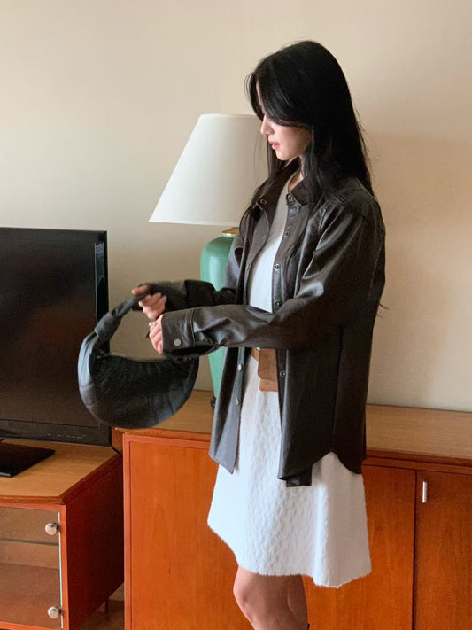 ♡亞光皮感襯衫外套♡ (C251037)