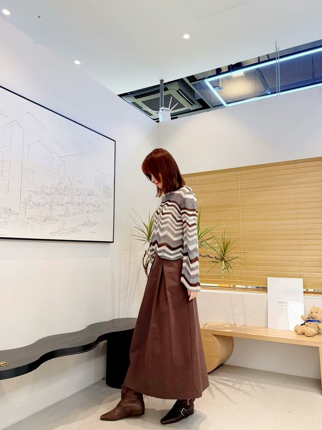 ♡復古感V浪山形紋透氣針織上衣♡ (C251157)