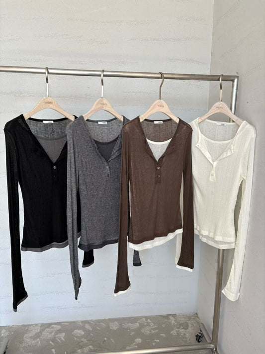 ♡輕柔親膚層次感長袖上衣♡ (C251253)