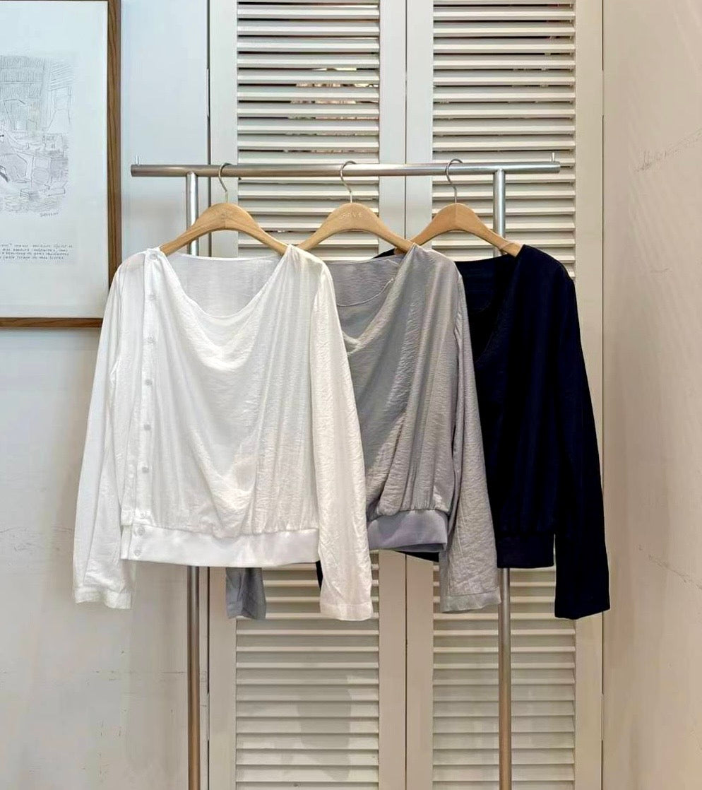 ♡設計感垂領斜排釦上衣♡ (C251040)