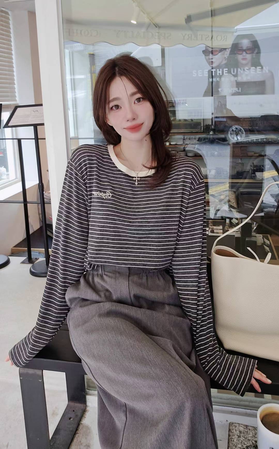 ♡Oni家♡品牌刺繡麻糬條紋T (C251152)