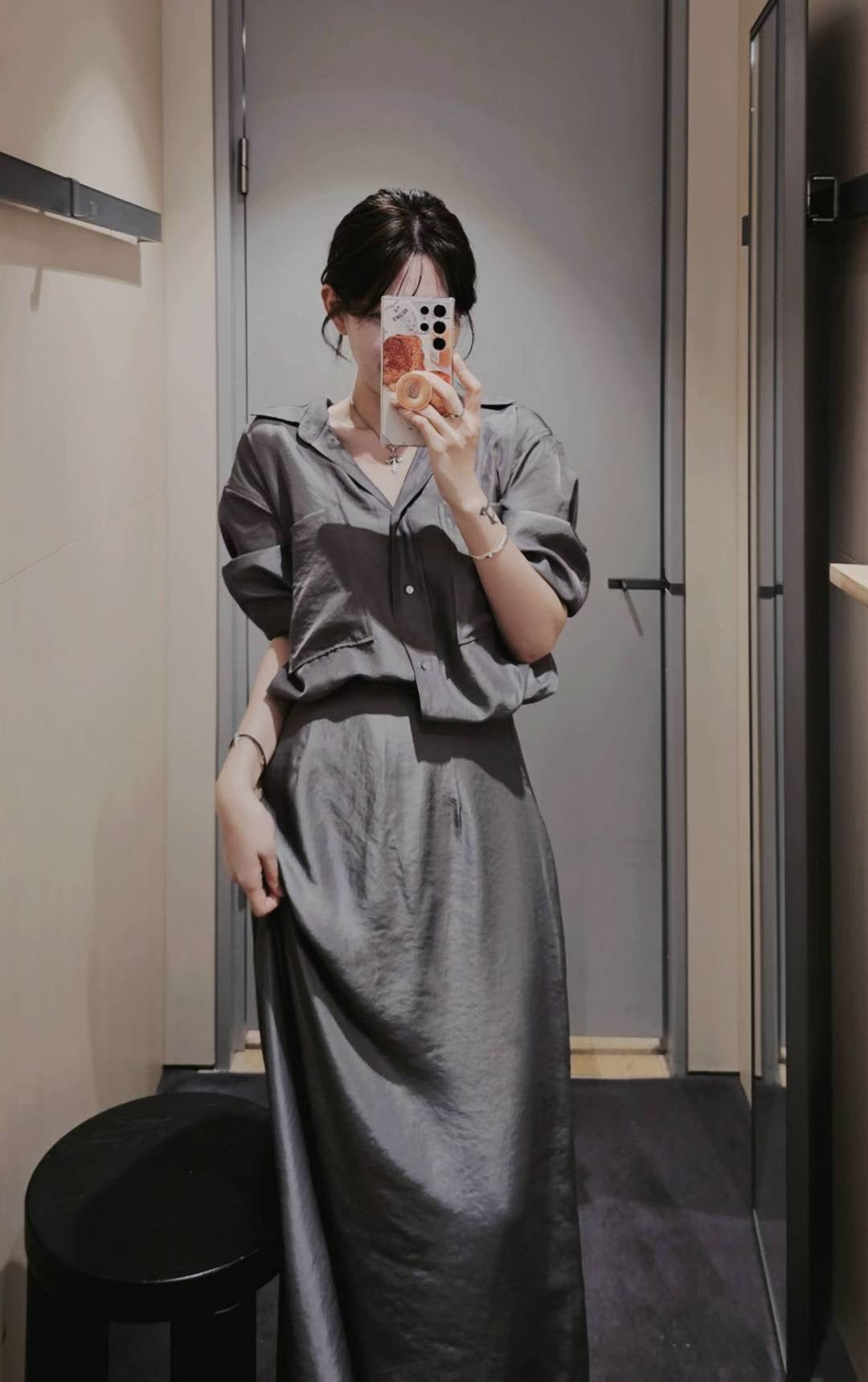 ♡Oni家♡高級時髦老錢緞面襯衫 (C250940)