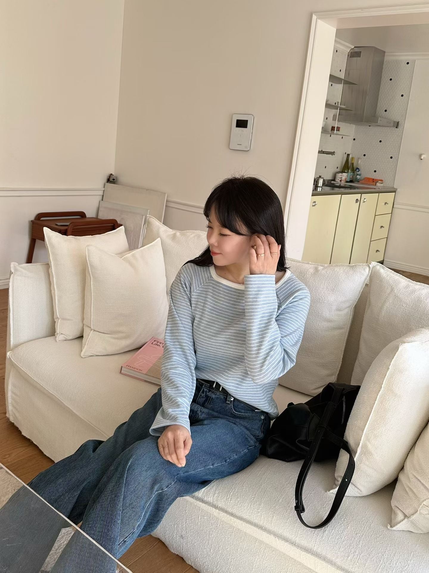 ♡零束縛豎紋寬直筒牛仔褲♡ (C251238)