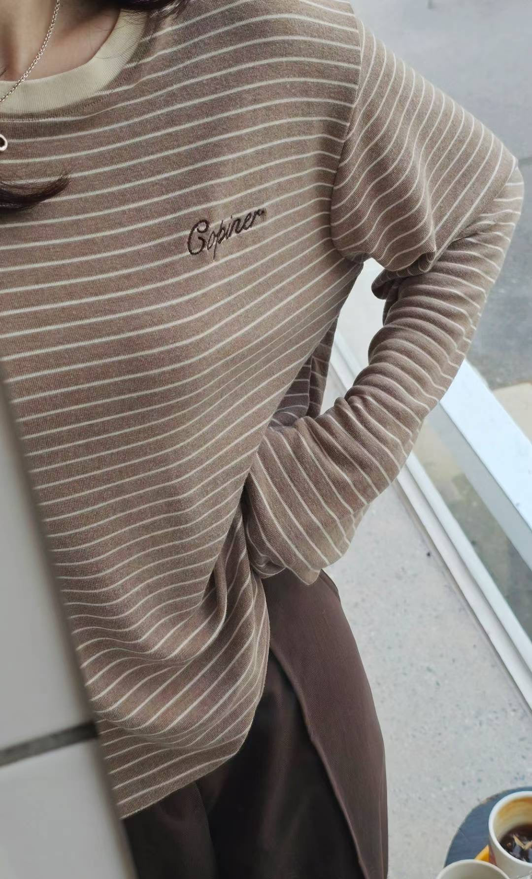 ♡Oni家♡品牌刺繡麻糬條紋T (C251152)