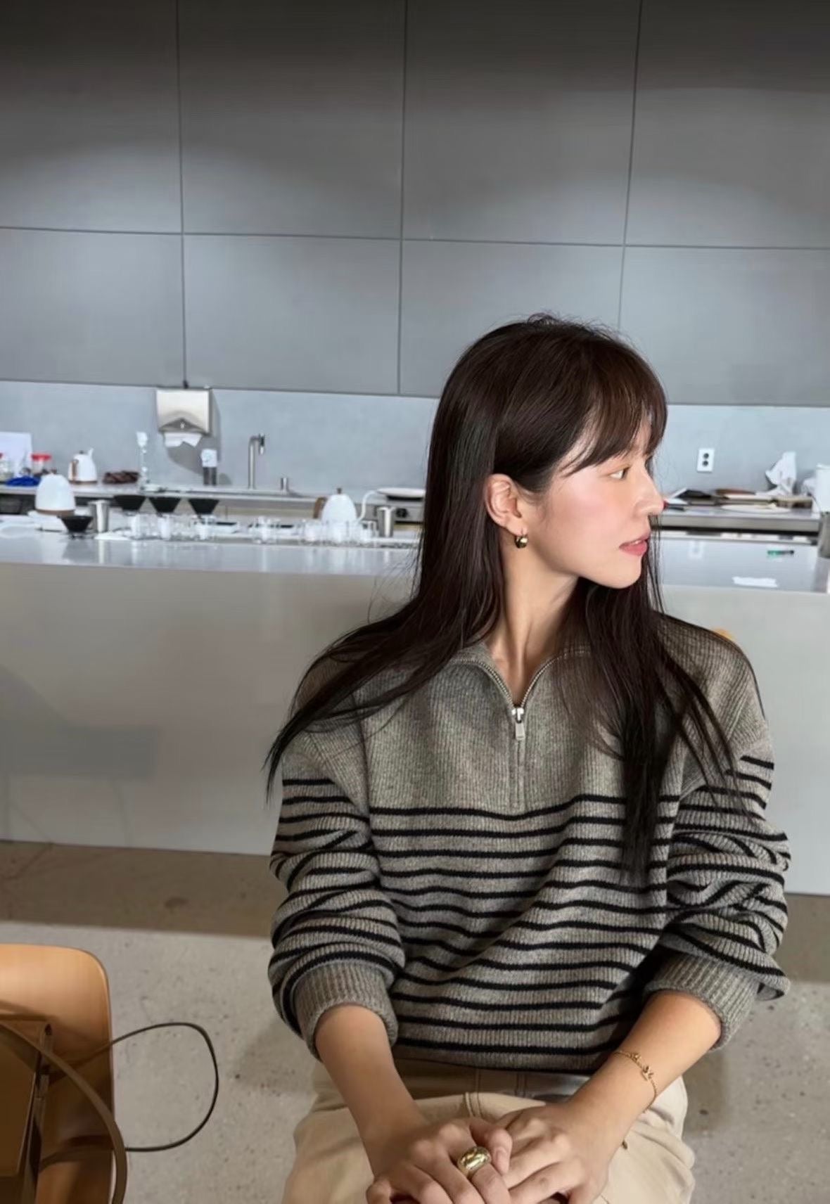 ♡經典法式半高領條紋針織衫♡ (C251009)