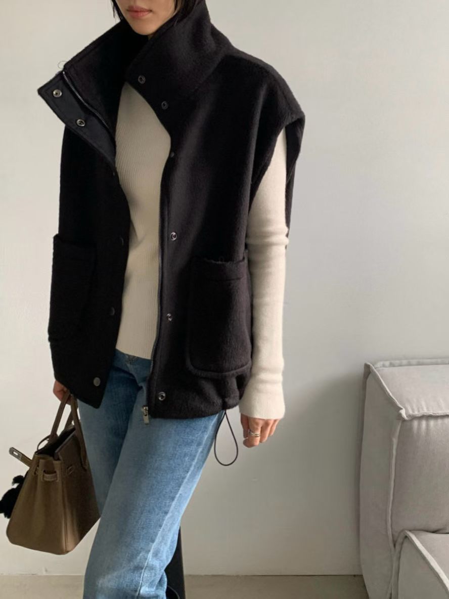 ♡翻領羊毛束口帶背心♡ (C251168)