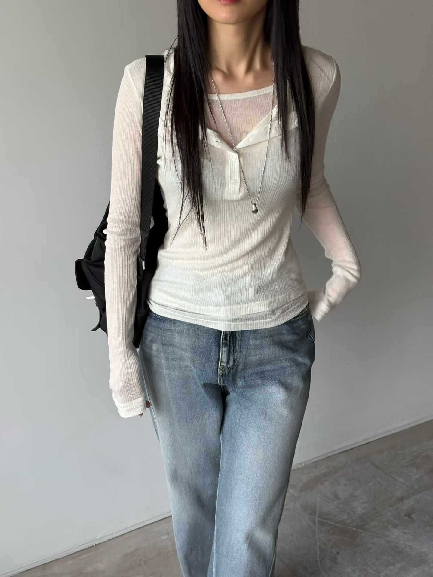 ♡輕柔親膚層次感長袖上衣♡ (C251253)