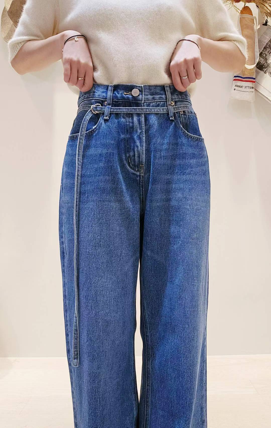 ♡Oni家♡歐美時髦的腰帶微寬牛仔褲 (C251102)