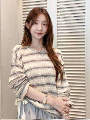 ♡ 輕鬆自在側抽繩造型條紋上衣♡ (C251041)