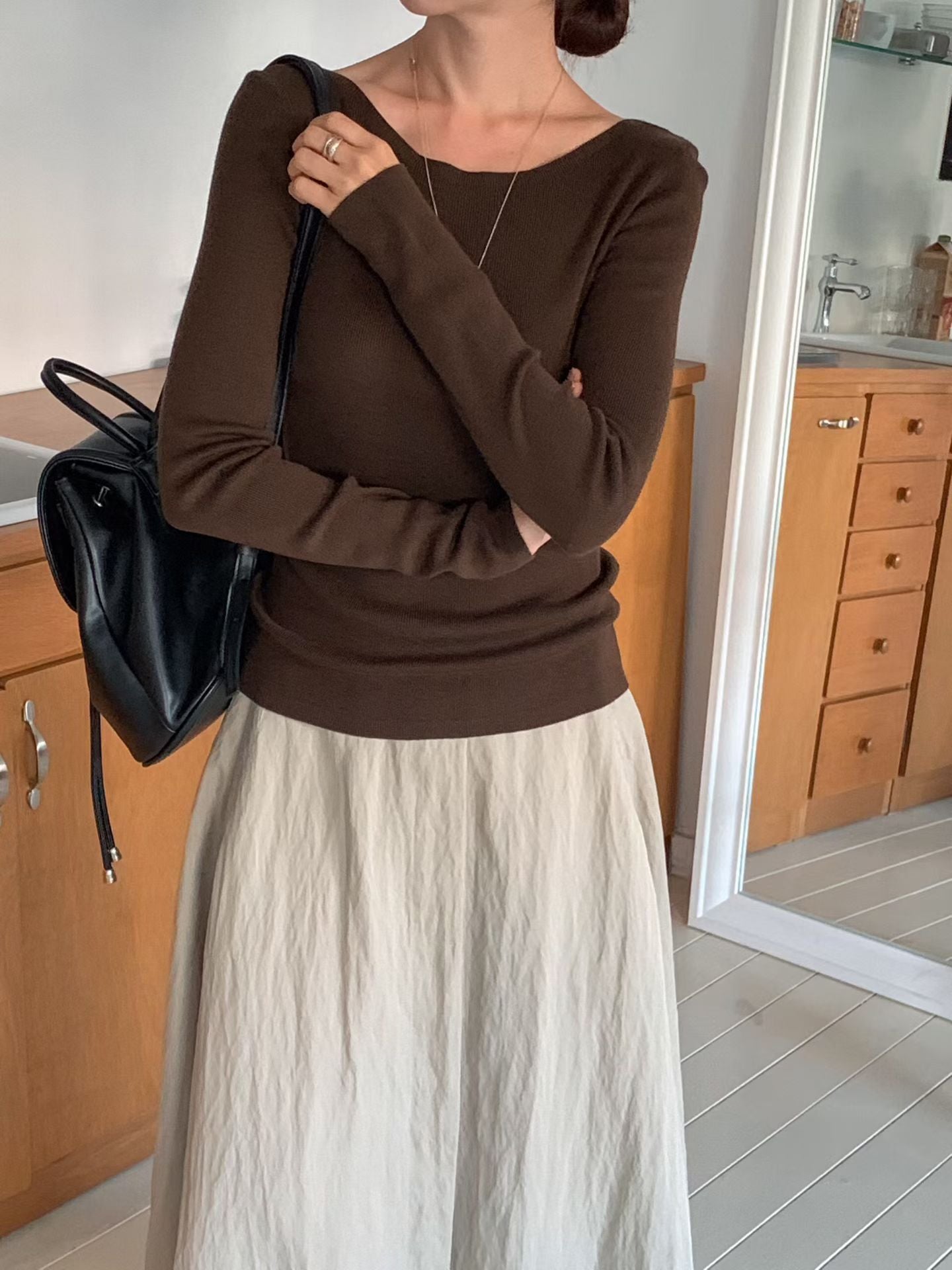 ♡顯瘦細針織船領薄長袖♡ (C251130)