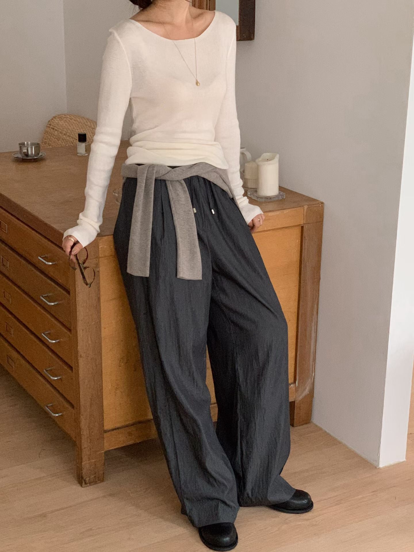 ♡顯瘦細針織船領薄長袖♡ (C251130)