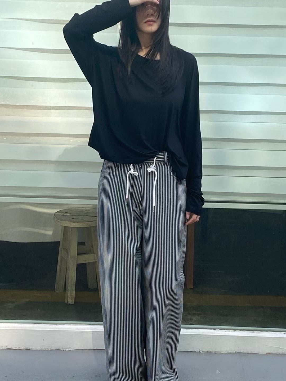 ♡立體條紋修飾寬褲♡ (C250807)