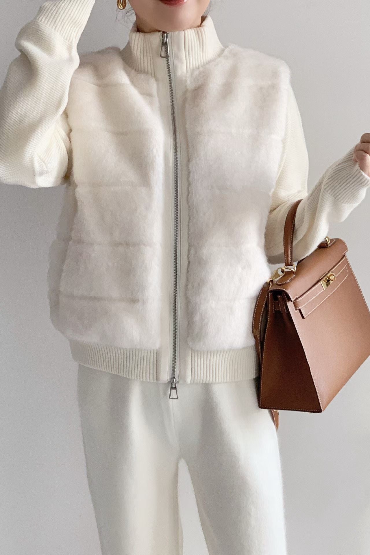 ♡貴氣暖絨拼接立領拉鍊外套♡ (C251271)