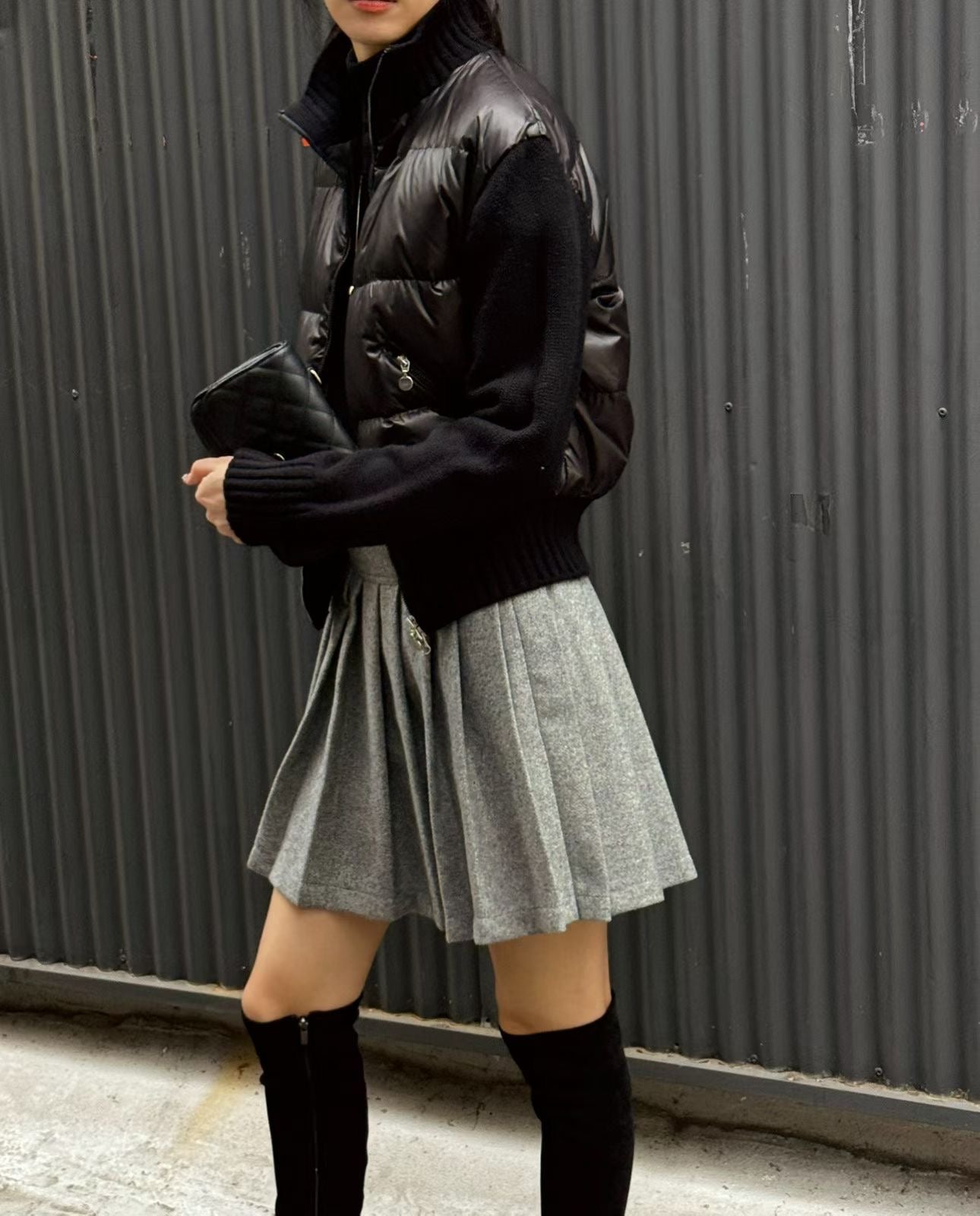 ♡輕暖修身雙材質羽絨針織外套♡ (C251110)