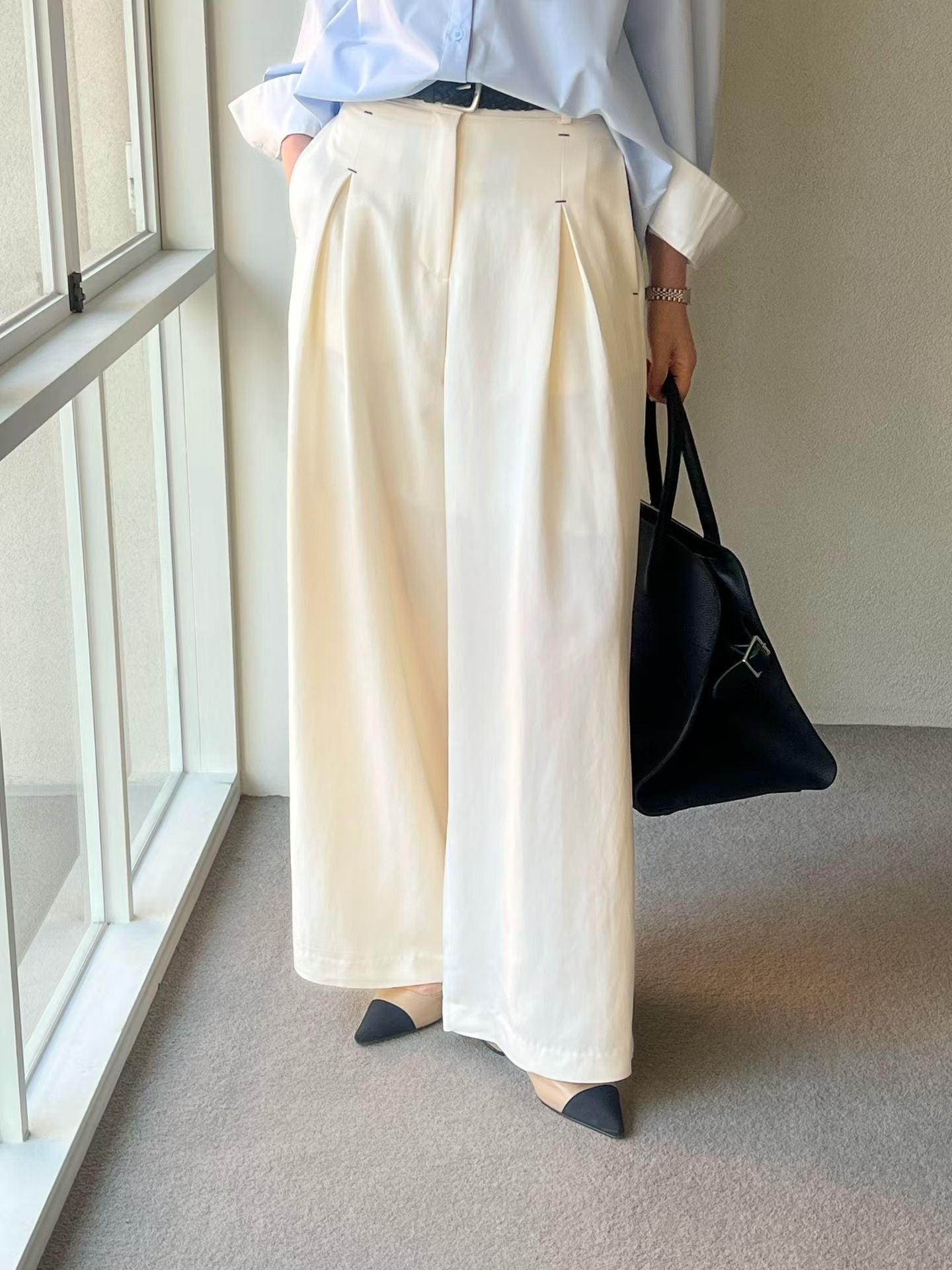 ♡高級感立體打褶闊腿褲♡ (C260417)
