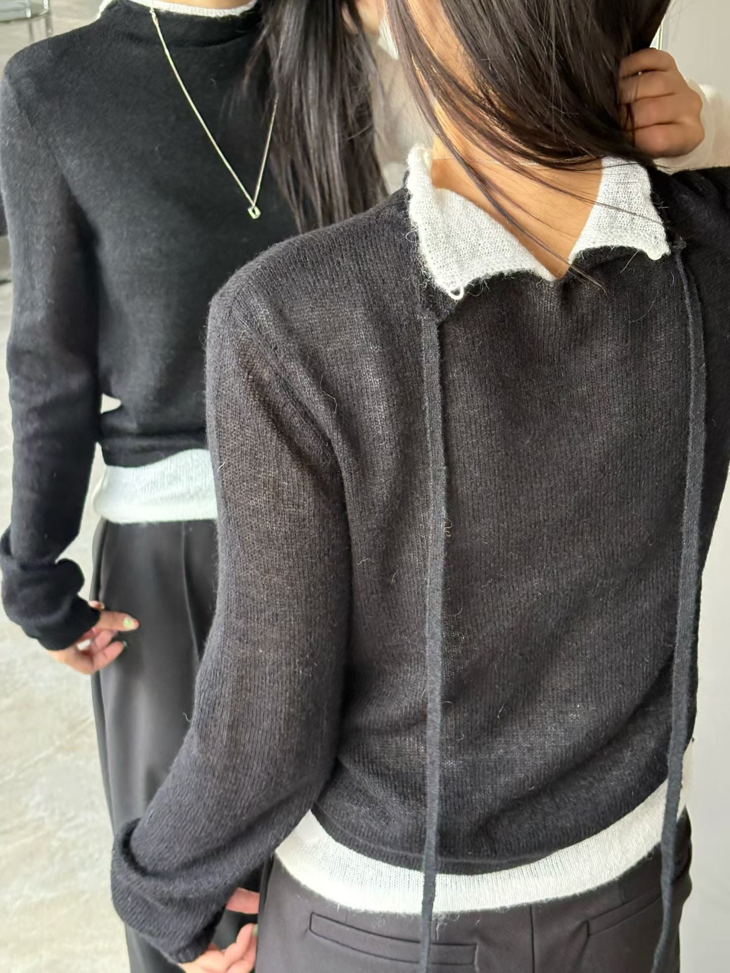 ♡雙層撞色袖設計感毛衣♡ (C251254)