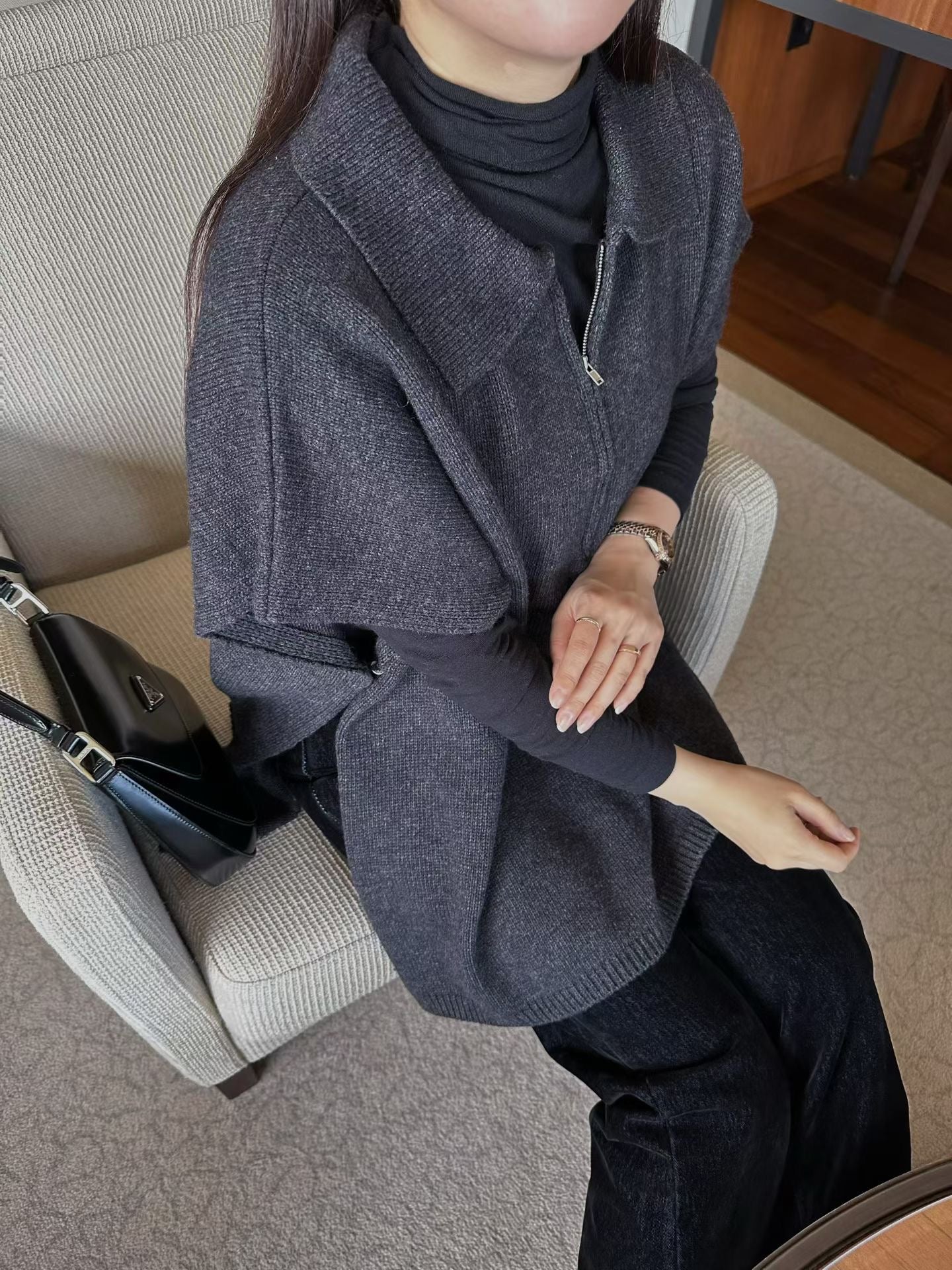 ♡輕奢極暖斗篷式披肩兩穿上衣♡ (C251236)