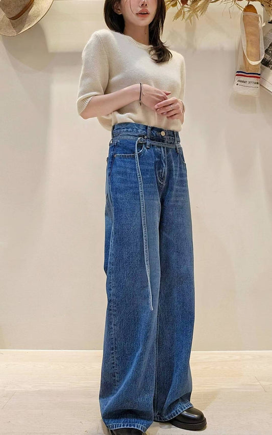 ♡Oni家♡歐美時髦的腰帶微寬牛仔褲 (C251102)