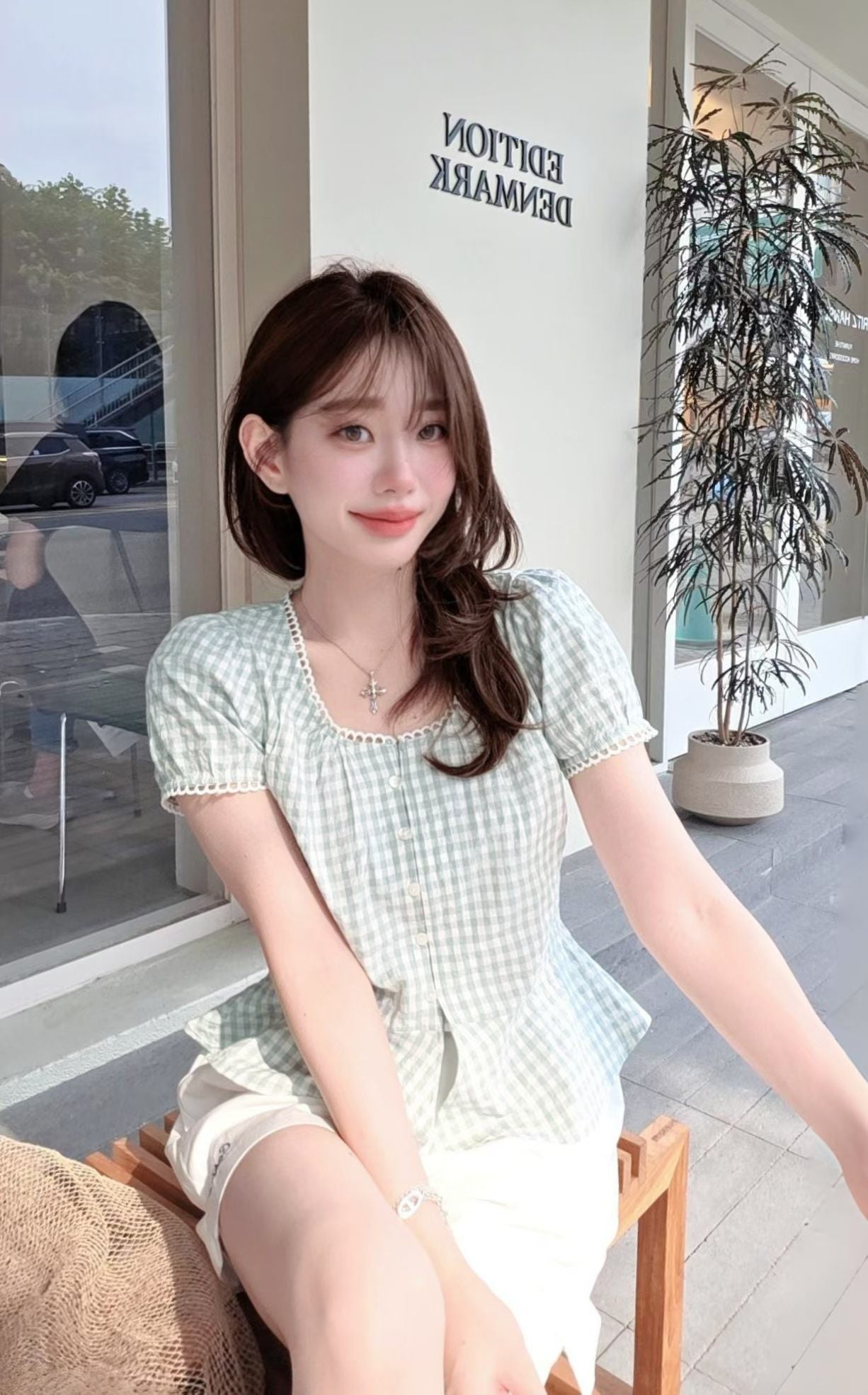 ♡Oni家♡法式小浪漫格紋罩衫 (C260708)