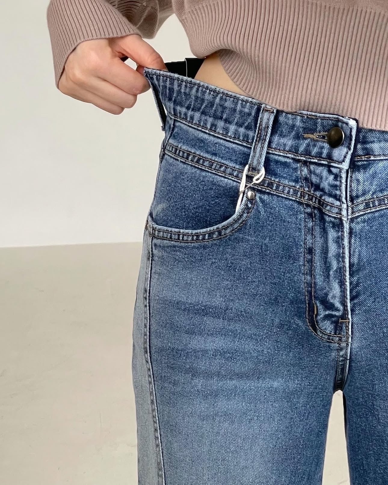 ♡拼接刷色牛仔寬褲♡ (C251154)