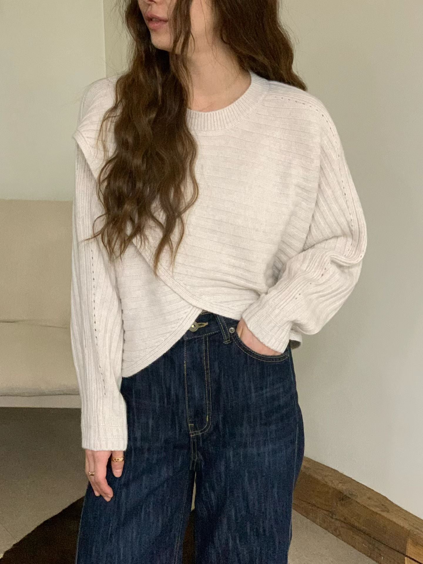 ♡氣質Oni家♡披肩感斜裁設計針織上衣 (C251226)