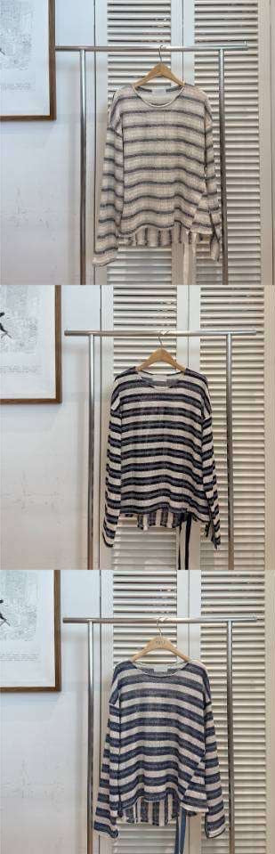 ♡ 輕鬆自在側抽繩造型條紋上衣♡ (C251041)