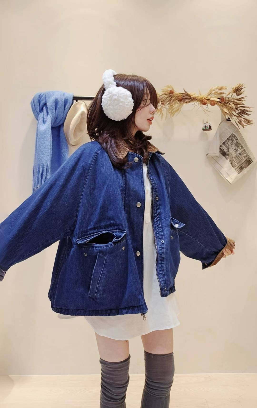 ♡Oni家♡時髦巴恩風丹寧鋪棉外套 (C251284)