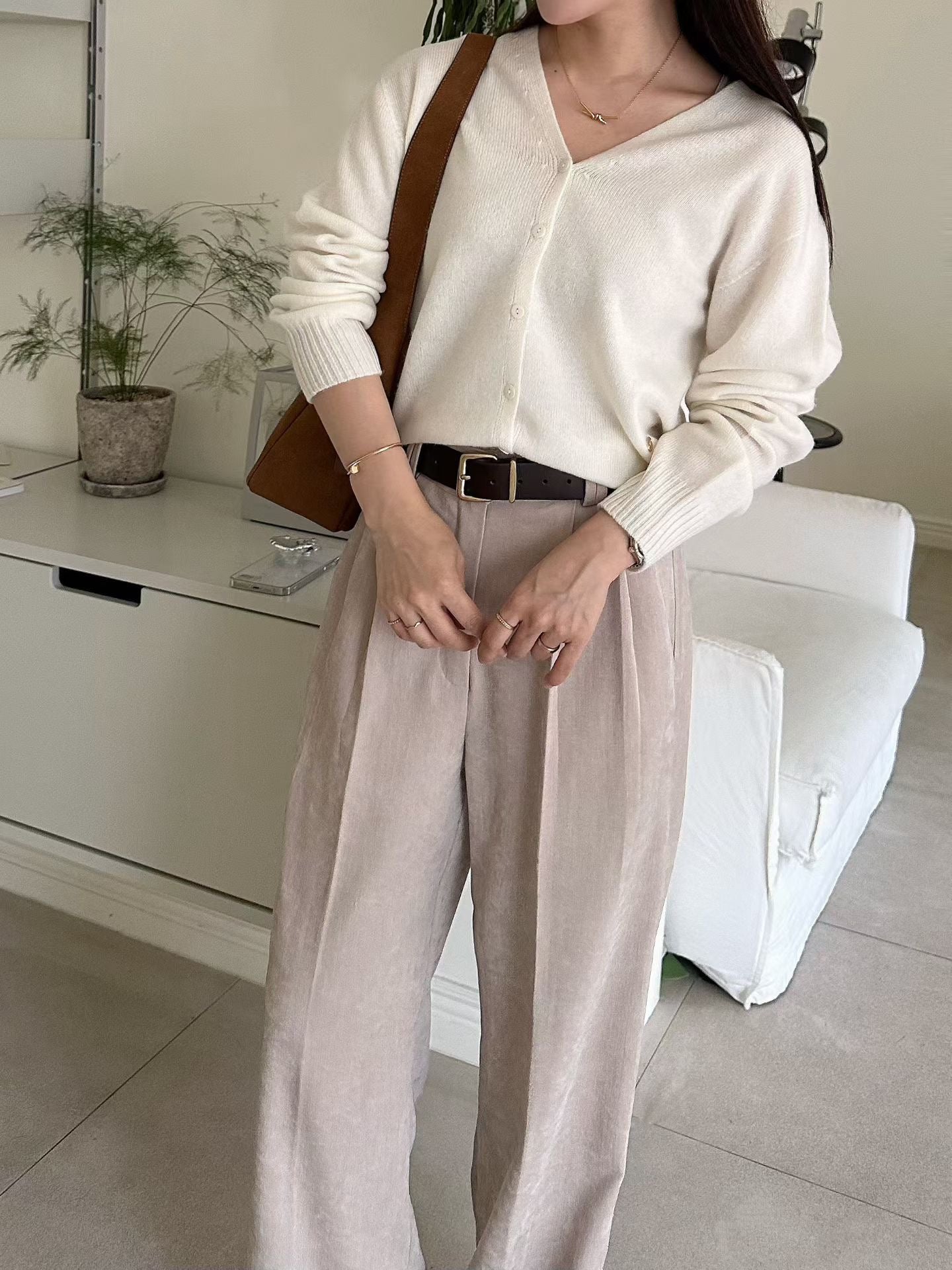 ♡質感天絲霧絨感奶油褲♡ (C251121)