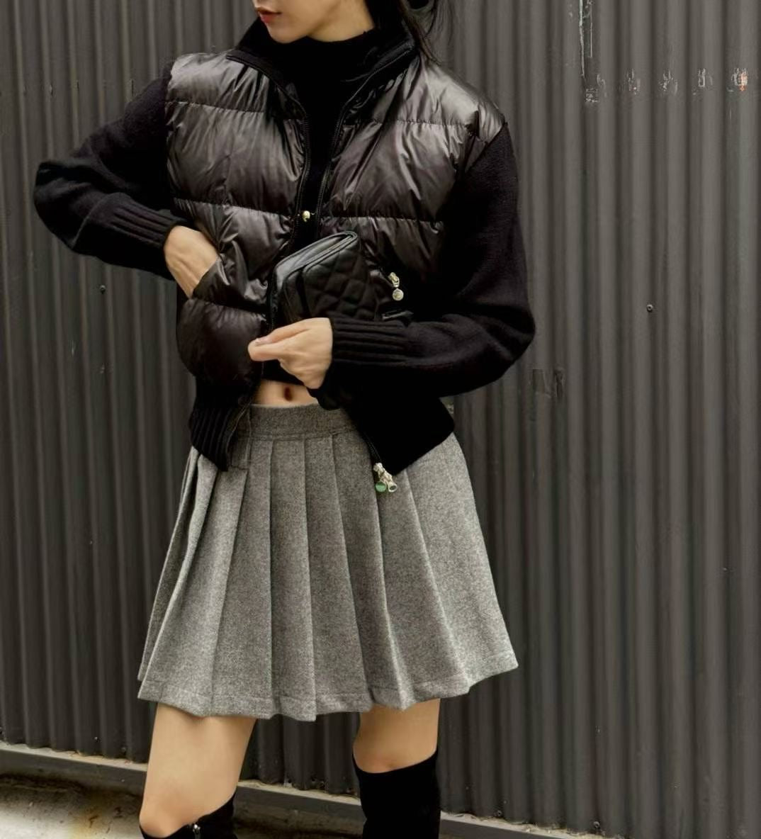 ♡輕暖修身雙材質羽絨針織外套♡ (C251110)