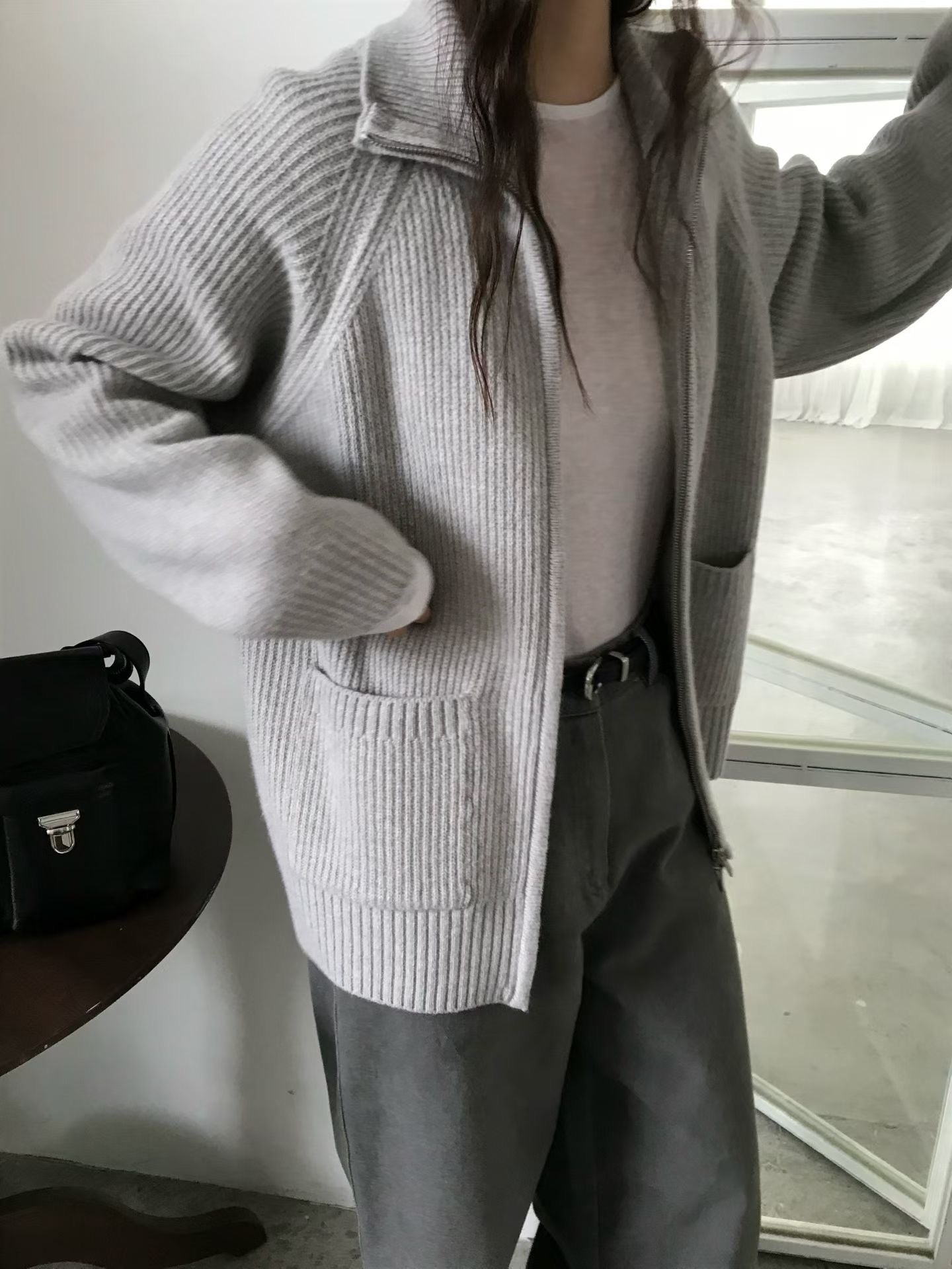 ♡溫暖高領立體羅紋雙拉鍊外套♡ (C251257)