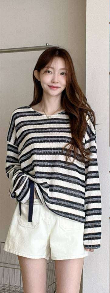 ♡ 輕鬆自在側抽繩造型條紋上衣♡ (C251041)